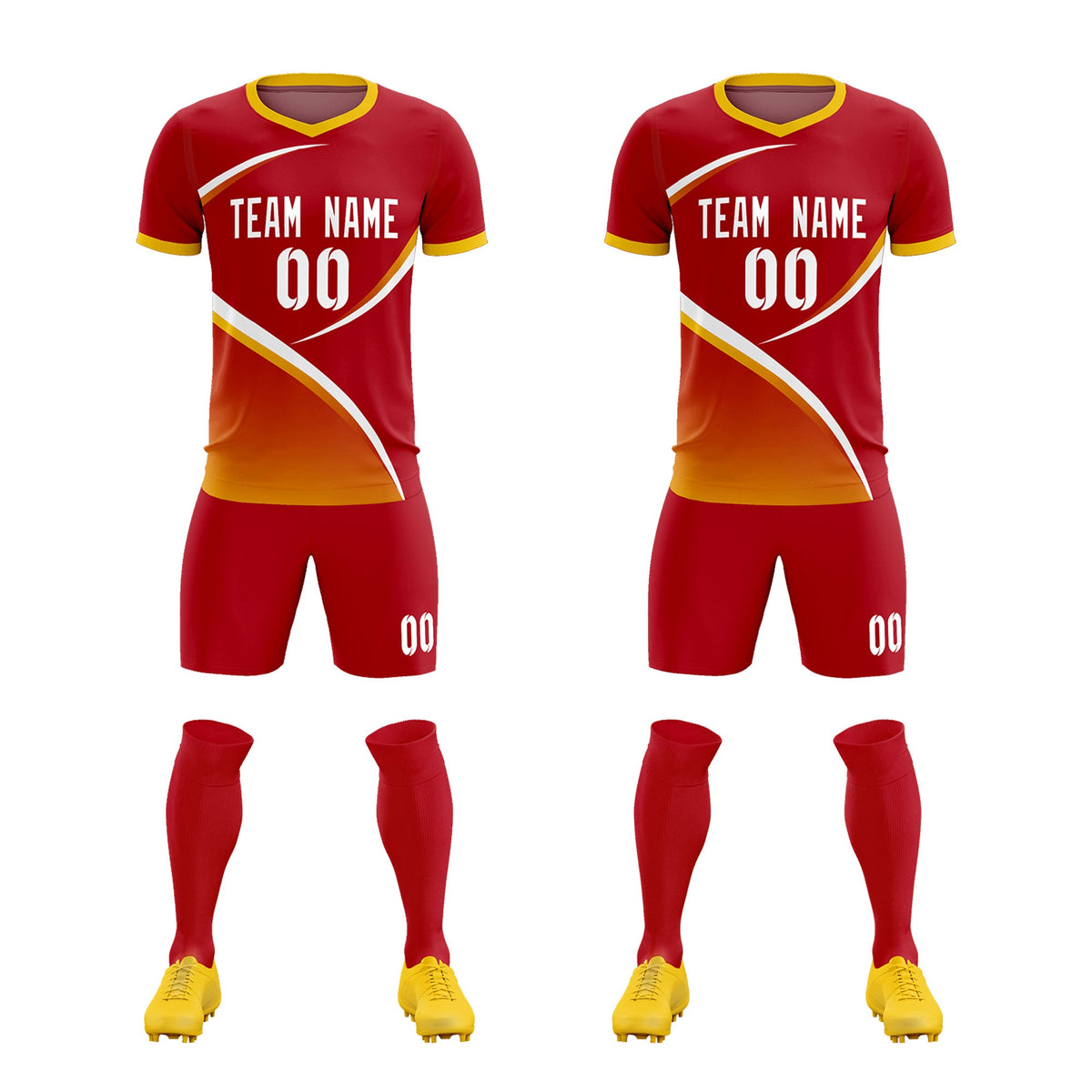Custom Red Gold Color Block Training Uniform For Men Soccer Sets Jersey
