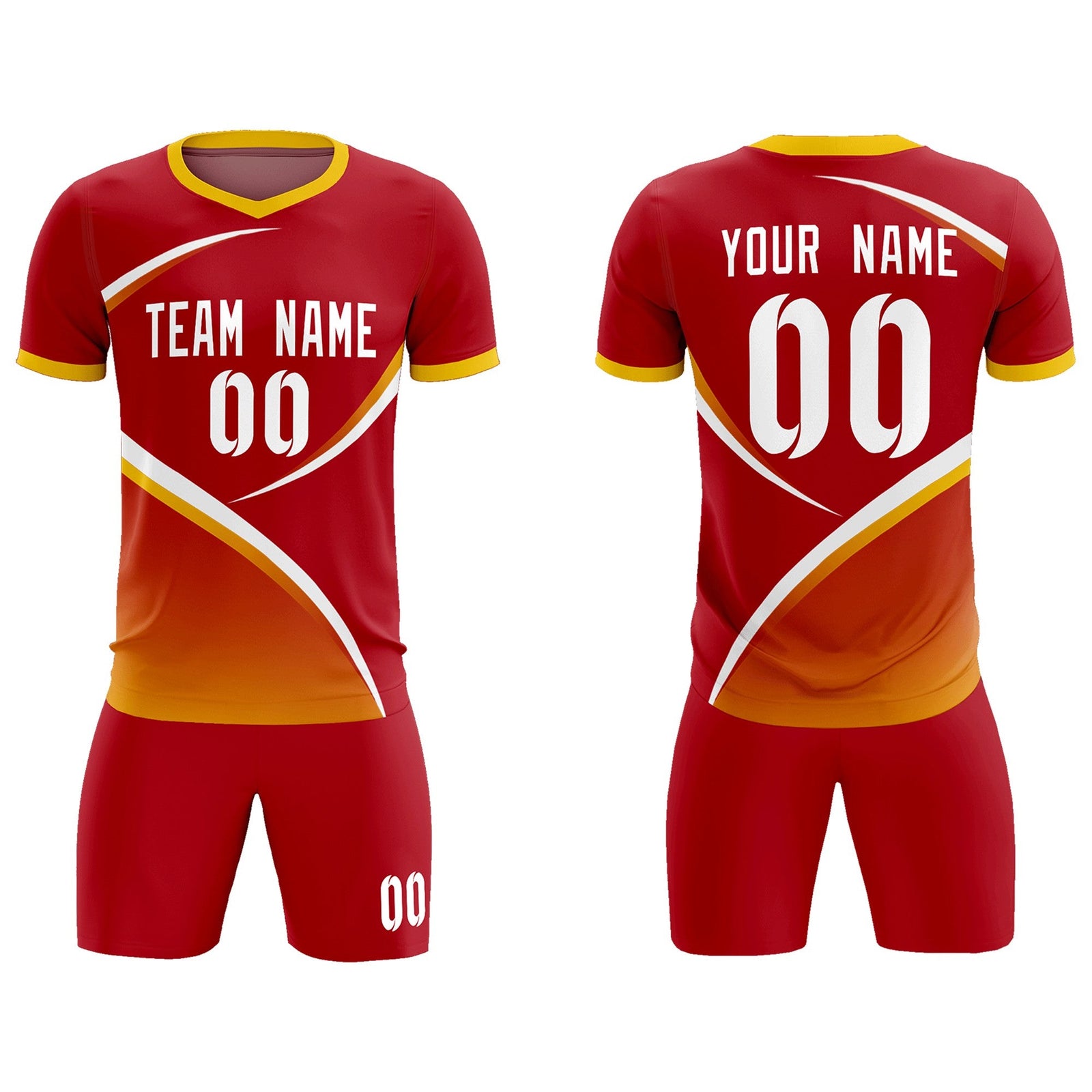 Custom Red Gold Color Block Training Uniform For Men Soccer Sets Jersey