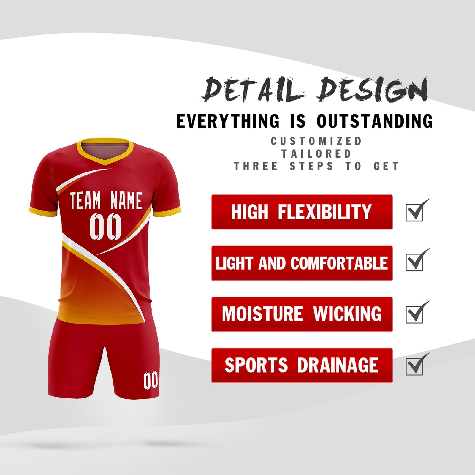 Custom Red Gold Color Block Training Uniform For Men Soccer Sets Jersey