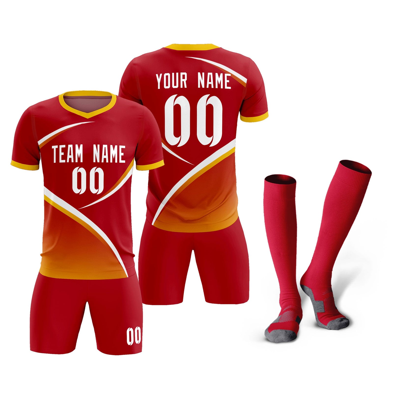Custom Red Gold Color Block Training Uniform For Men Soccer Sets Jersey