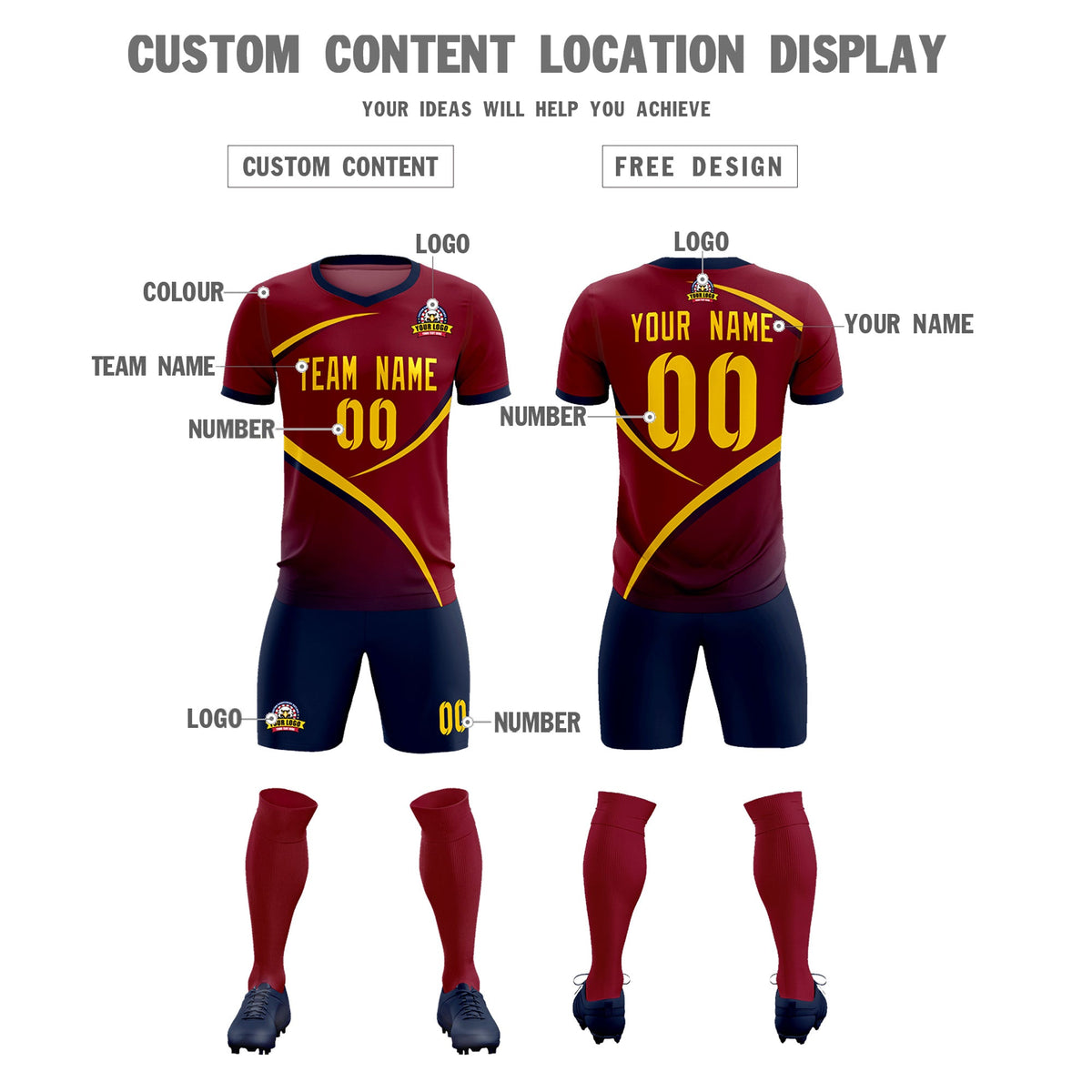 Custom Crimson Navy Color Block Training Uniform For Men Soccer Sets Jersey