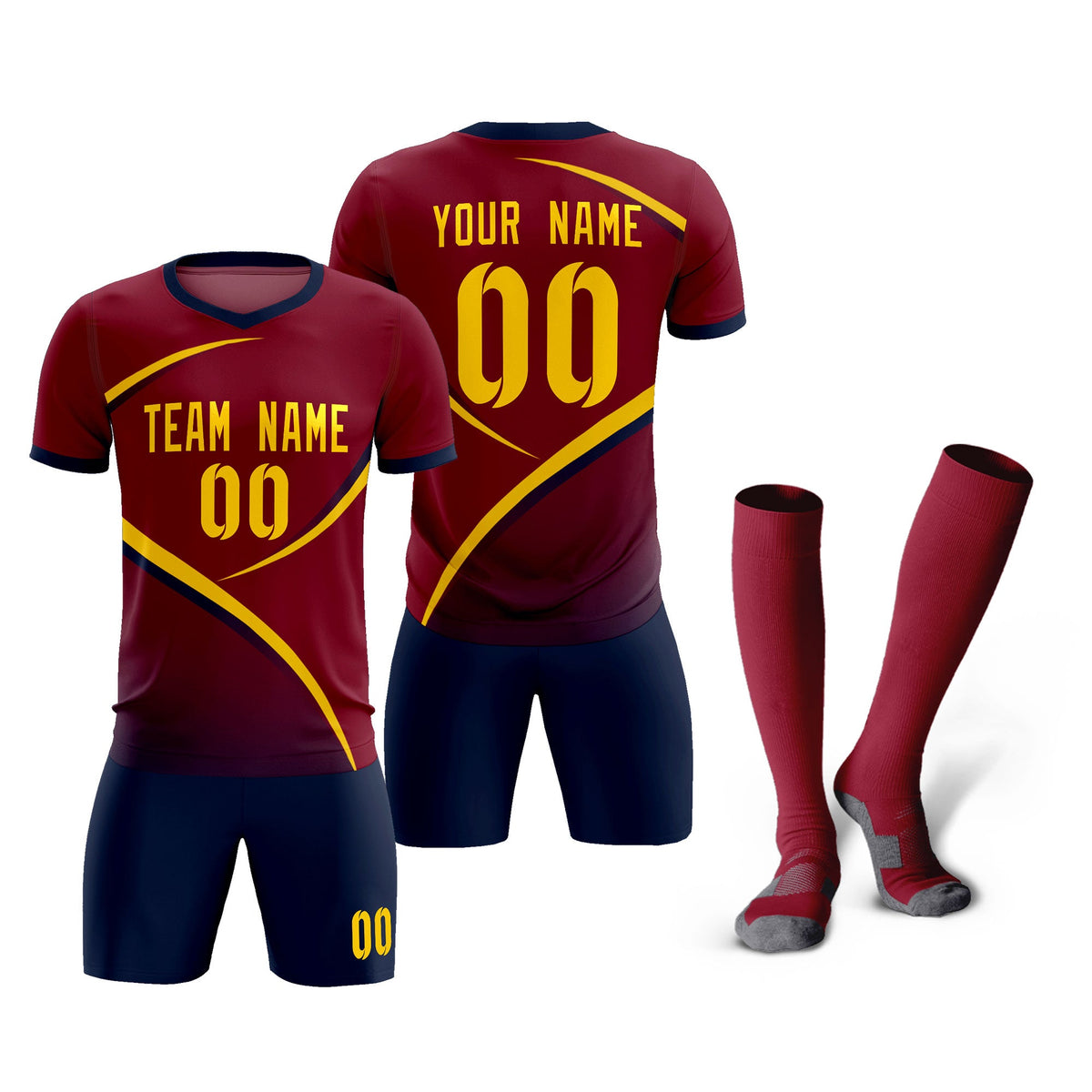 Custom Crimson Navy Color Block Training Uniform For Men Soccer Sets Jersey