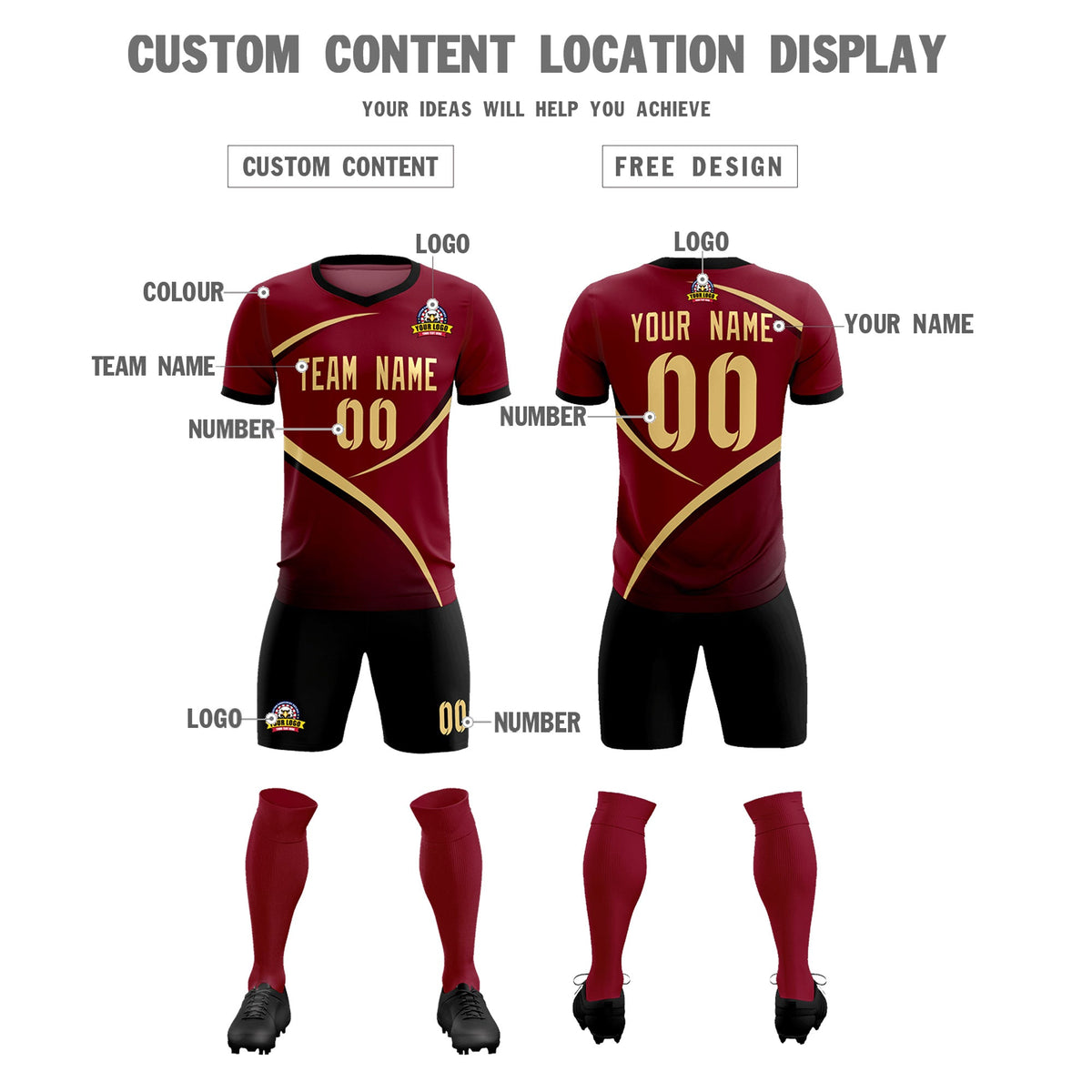 Custom Crimson Black Color Block Training Uniform For Men Soccer Sets Jersey
