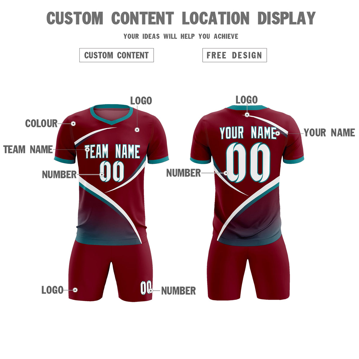 Custom Crimson Aqua Color Block Training Uniform For Men Soccer Sets Jersey