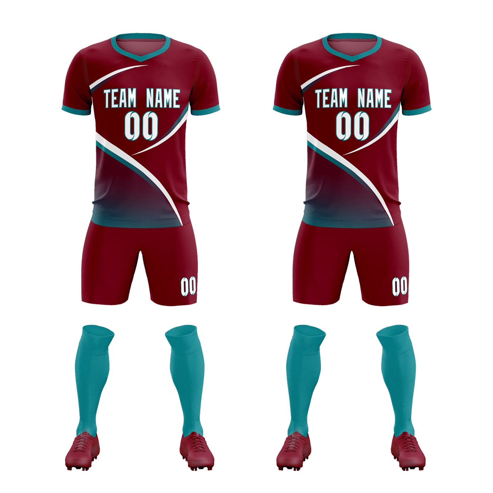 Custom Crimson Aqua Color Block Training Uniform For Men Soccer Sets Jersey