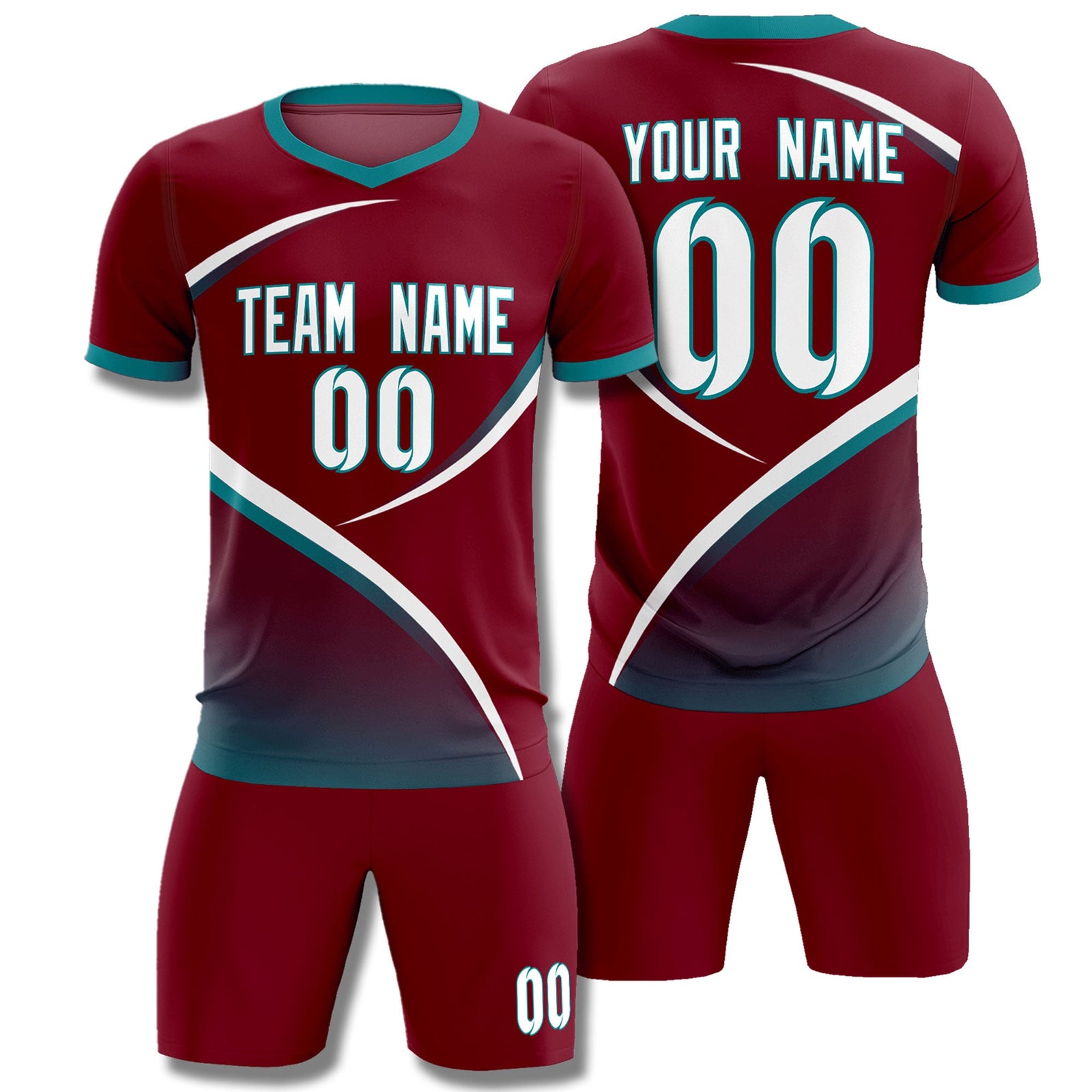 Custom Crimson Aqua Color Block Training Uniform For Men Soccer Sets Jersey