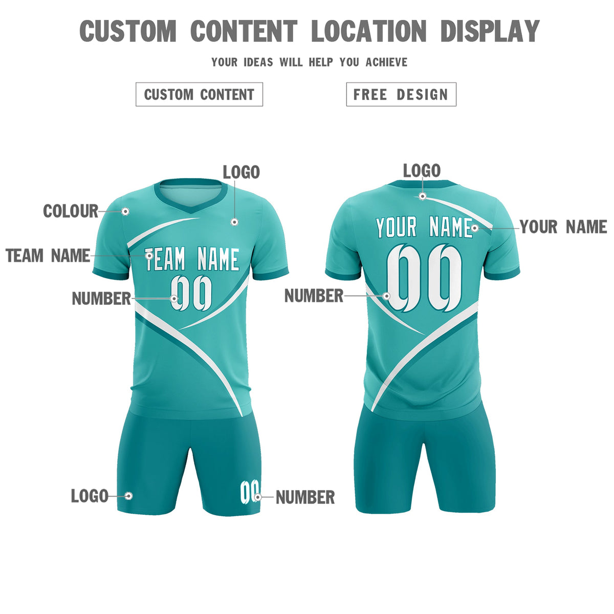 Custom Bright Green Aqua Color Block Training Uniform For Men Soccer Sets Jersey