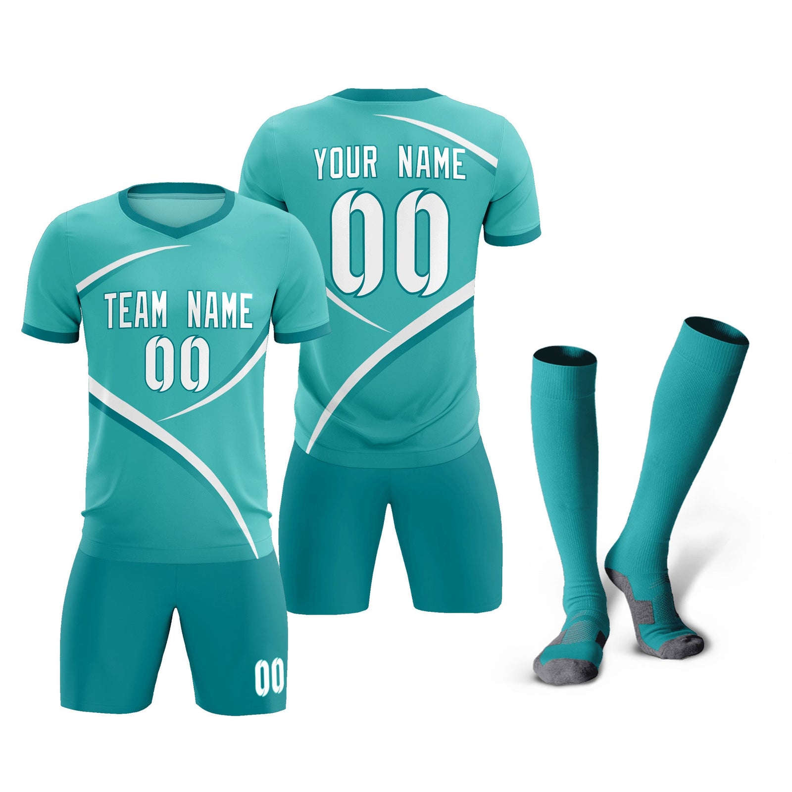 Custom Bright Green Aqua Color Block Training Uniform For Men Soccer Sets Jersey