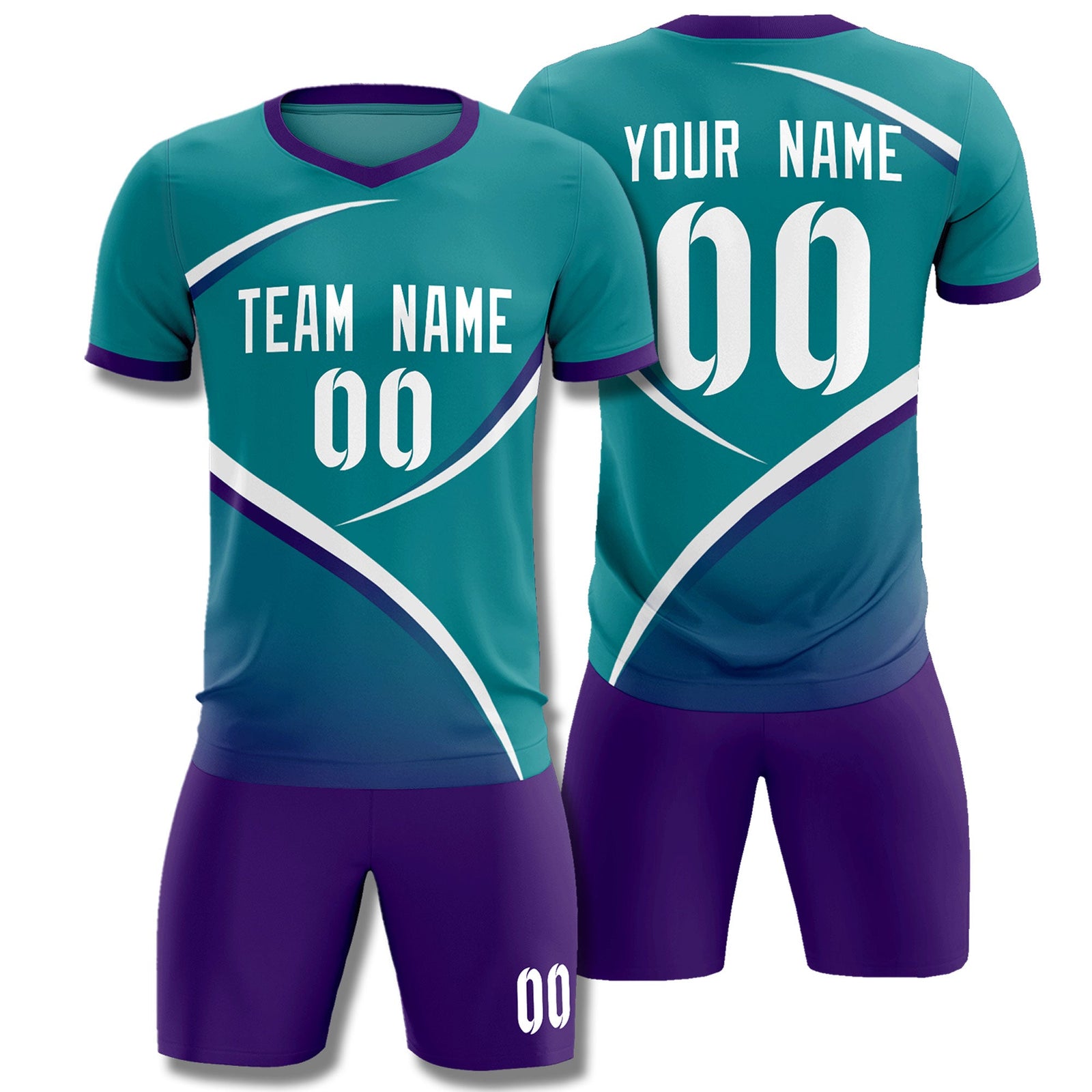 Custom Aqua Purple Color Block Training Uniform For Men Soccer Sets Jersey