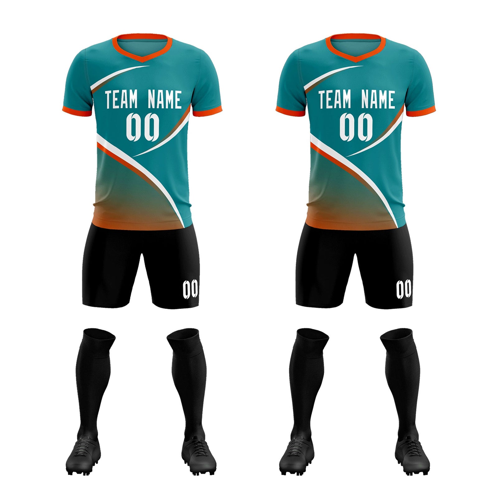 Custom Aqua Orange Color Block Training Uniform For Men Soccer Sets Jersey