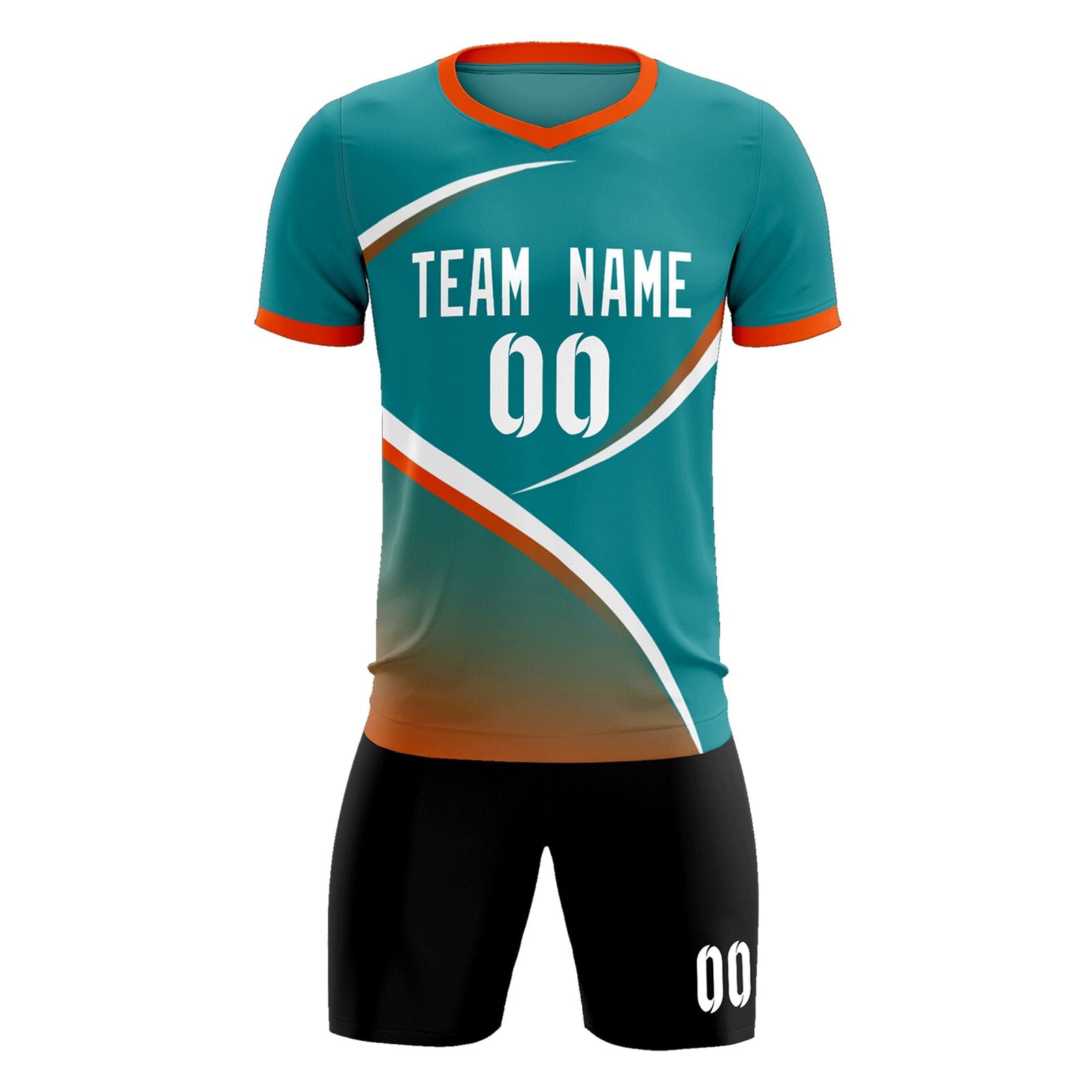 Custom Aqua Orange Color Block Training Uniform For Men Soccer Sets Jersey