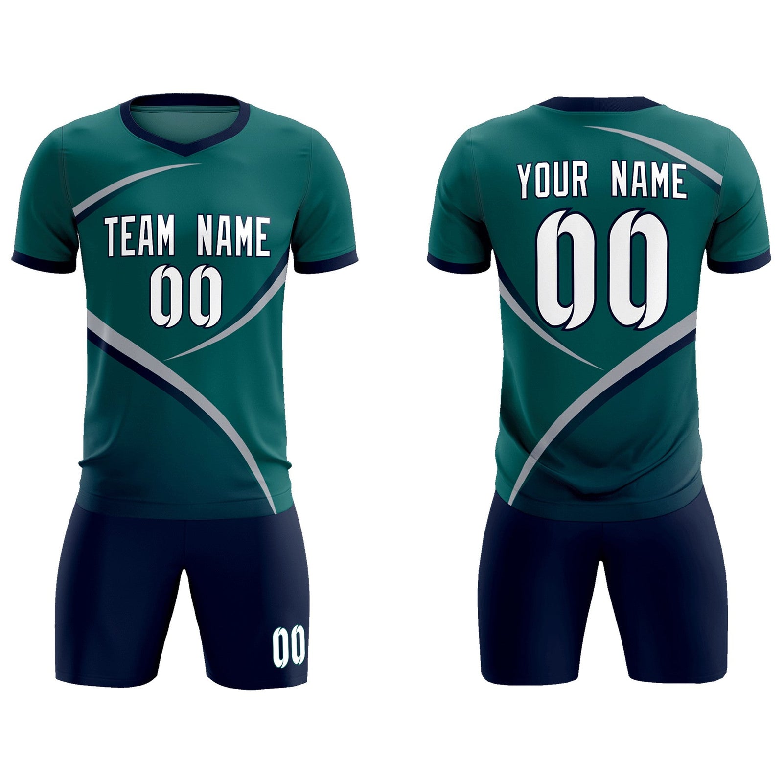 Custom Aqua Navy Color Block Training Uniform For Men Soccer Sets Jersey