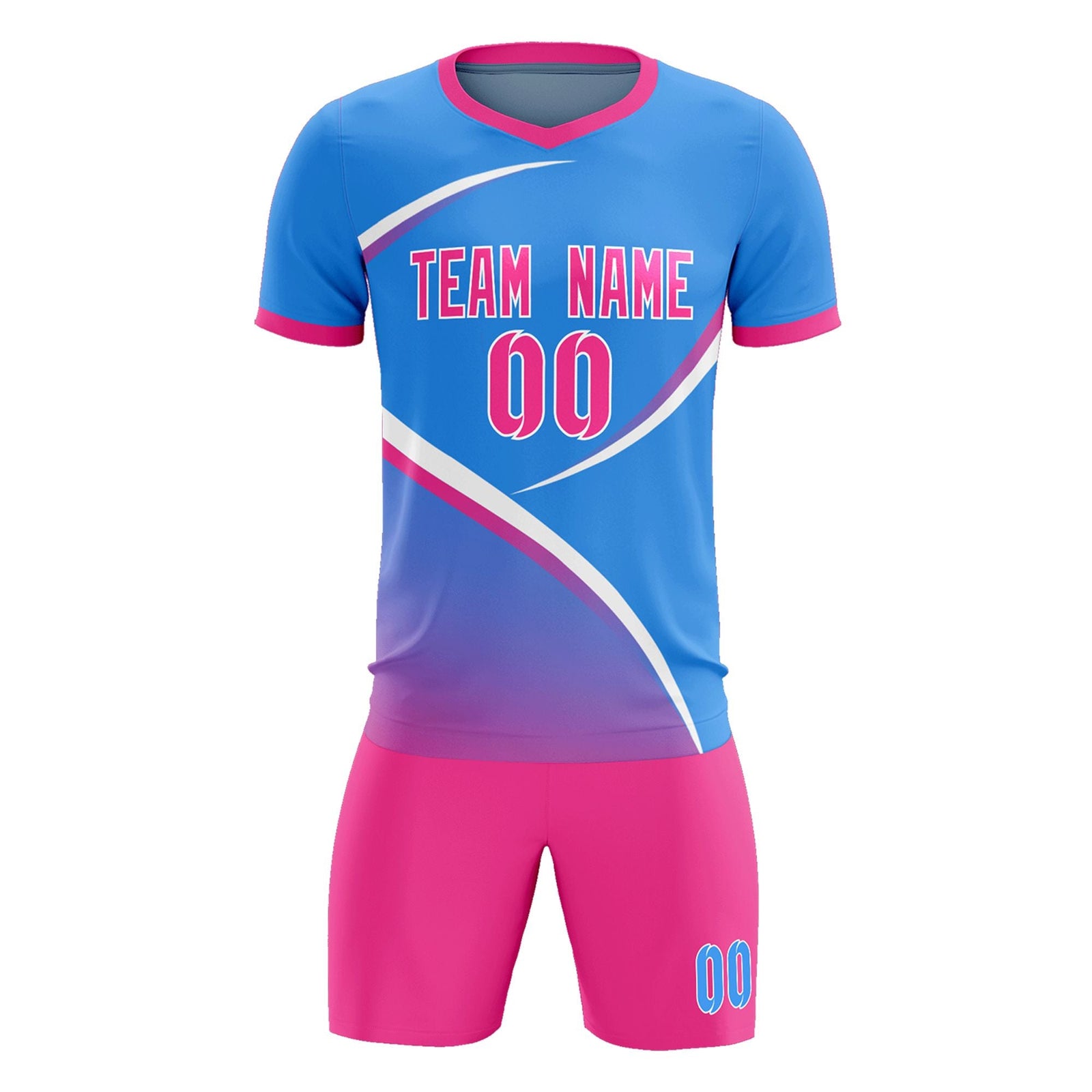 Custom Powder Blue Pink Color Block Training Uniform For Men Soccer Sets Jersey