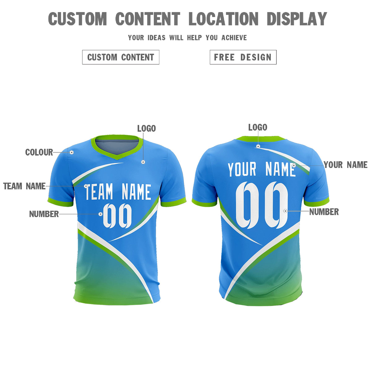Custom Powder Blue Neon Green Color Block Training Uniform For Men Soccer Sets Jersey
