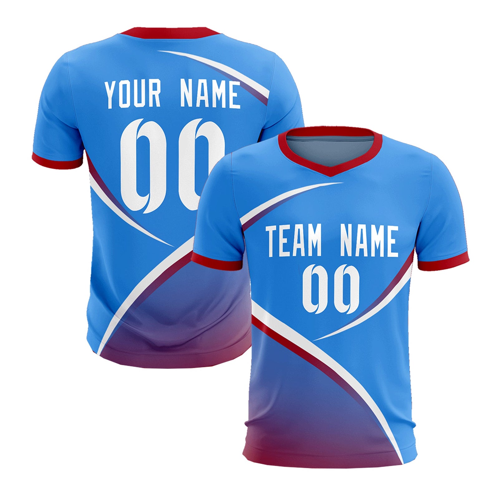 Custom Powder Blue Red Color Block Training Uniform For Men Soccer Sets Jersey
