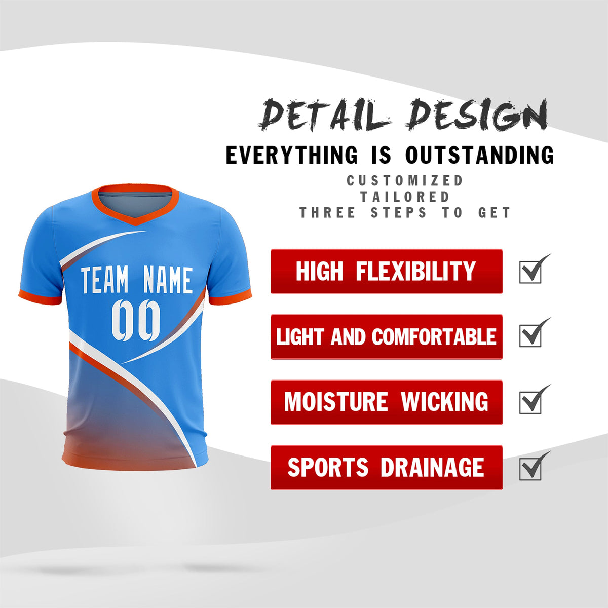 Custom Powder Blue Orange Color Block Training Uniform For Men Soccer Sets Jersey