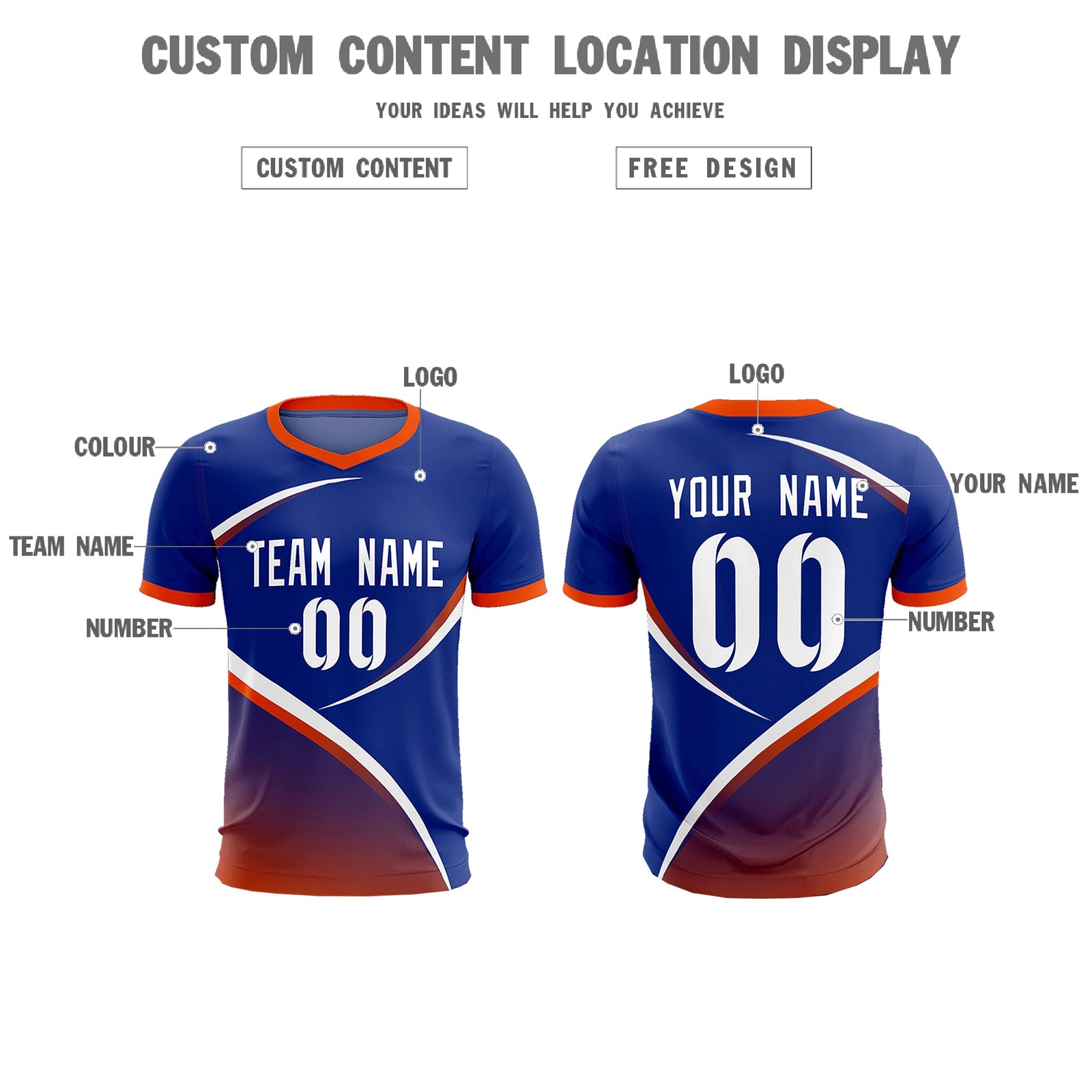 Custom Royal Orange Color Block Training Uniform For Men Soccer Sets Jersey