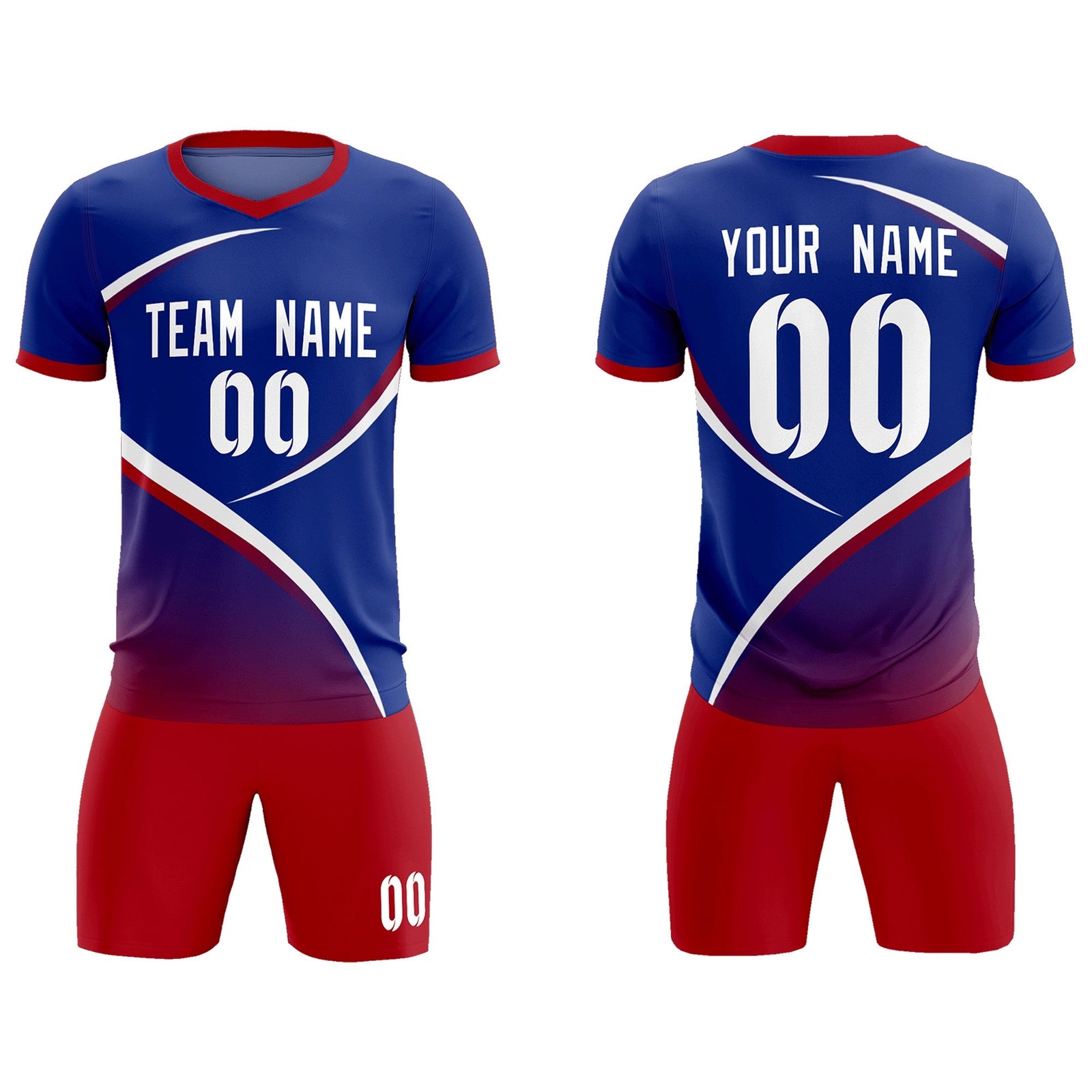 Custom Royal Red Color Block Training Uniform For Men Soccer Sets Jersey