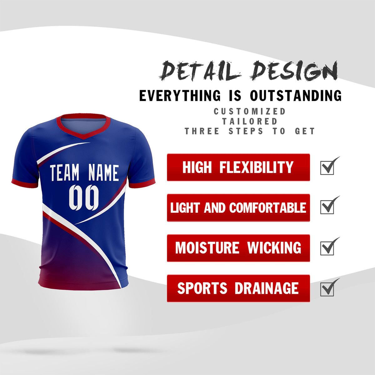 Custom Royal Red Color Block Training Uniform For Men Soccer Sets Jersey
