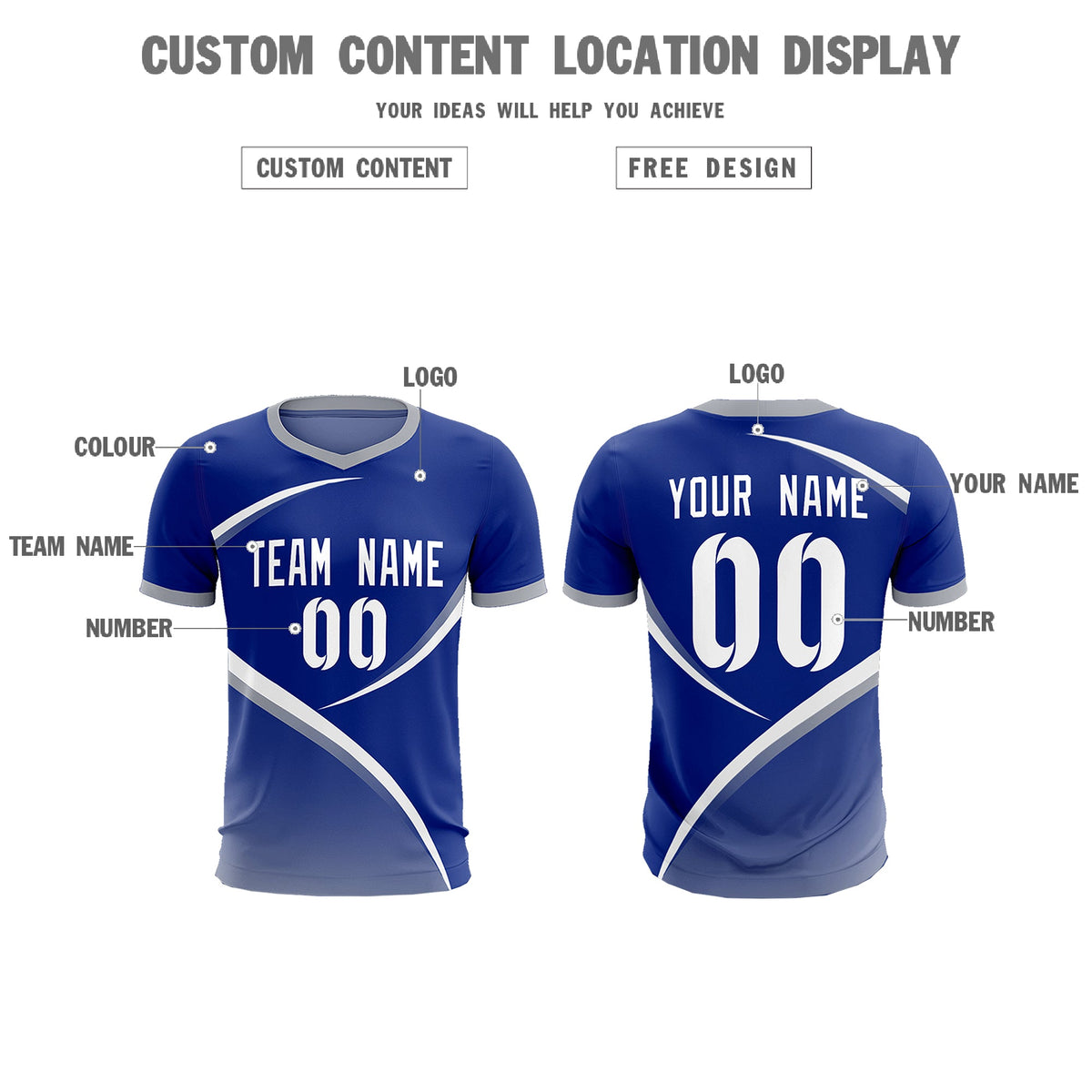 Custom Royal Gray Color Block Training Uniform For Men Soccer Sets Jersey