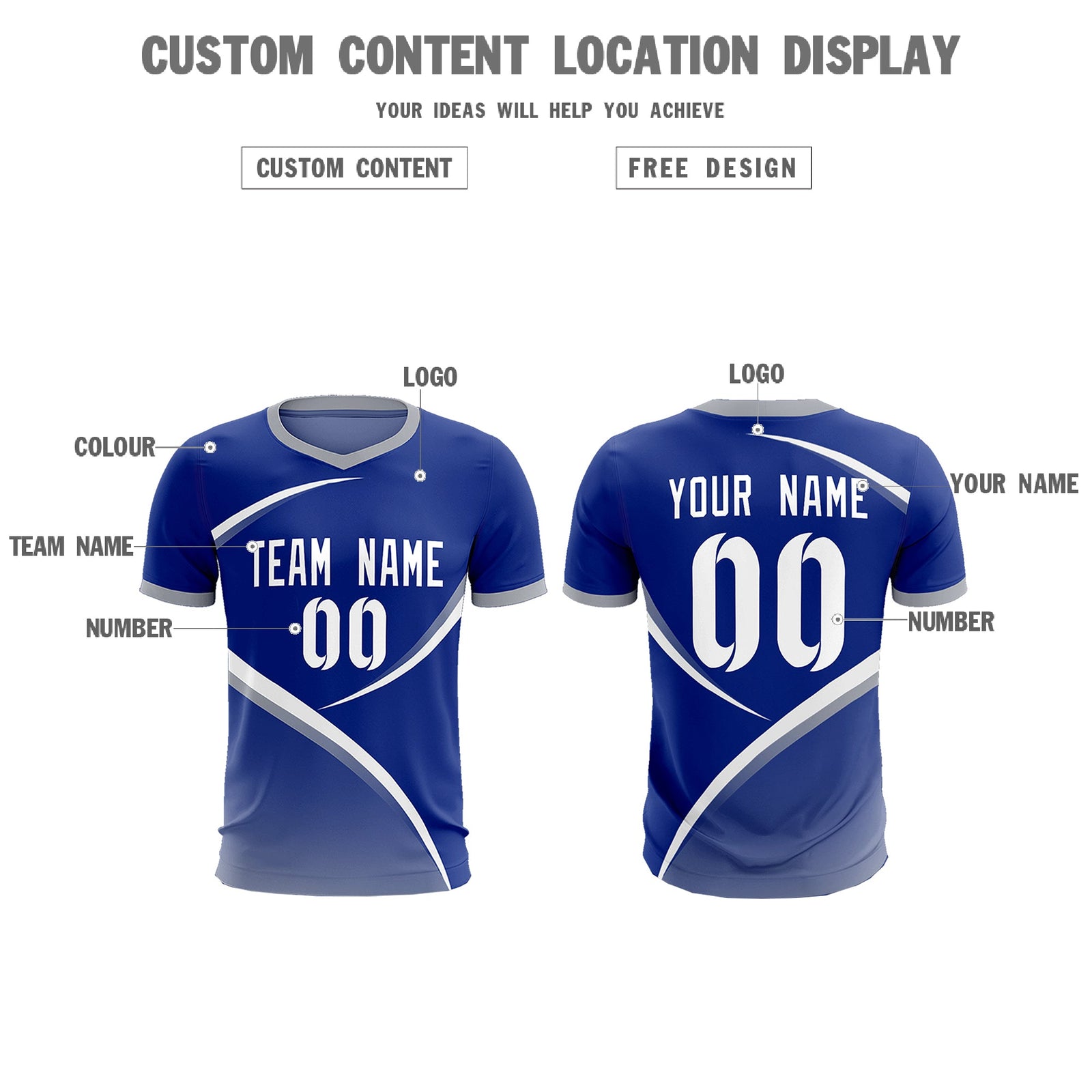 Custom Royal Gray Color Block Training Uniform For Men Soccer Sets Jersey