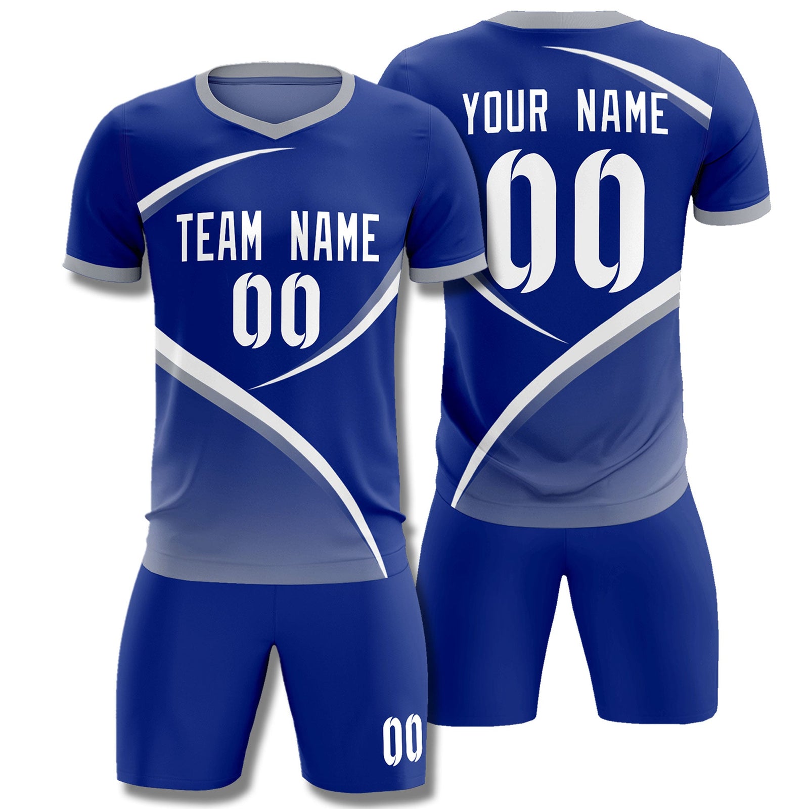Custom Royal Gray Color Block Training Uniform For Men Soccer Sets Jersey