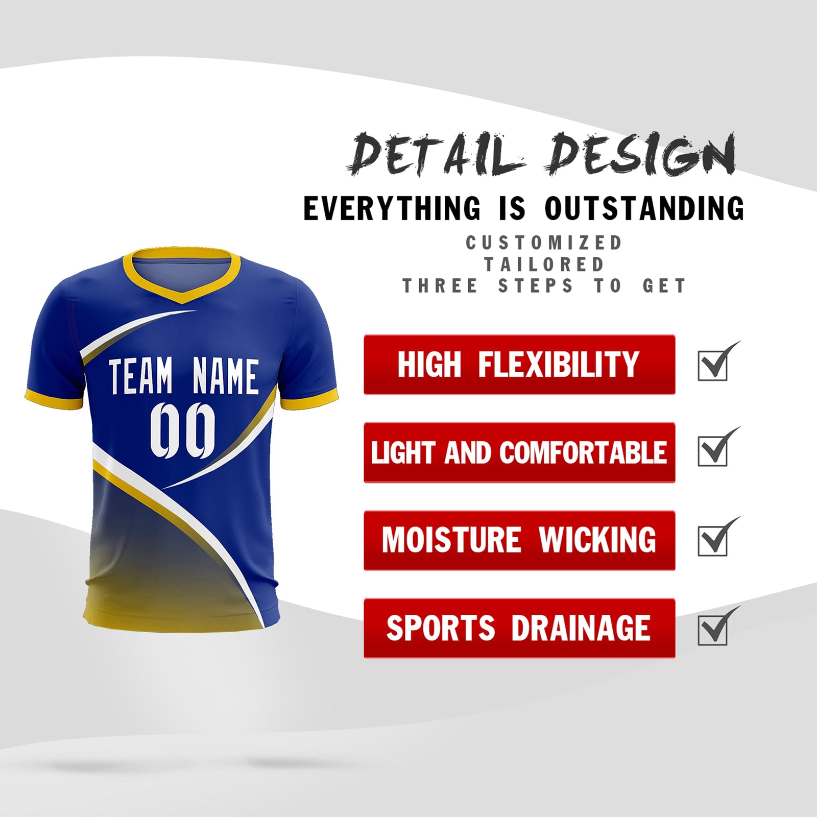 Custom Royal Gold Color Block Training Uniform For Men Soccer Sets Jersey