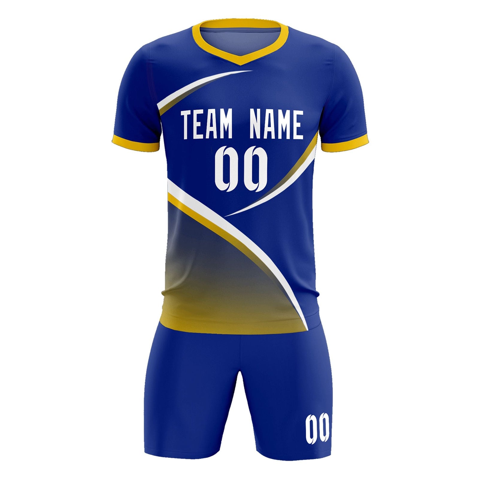 Custom Royal Gold Color Block Training Uniform For Men Soccer Sets Jersey