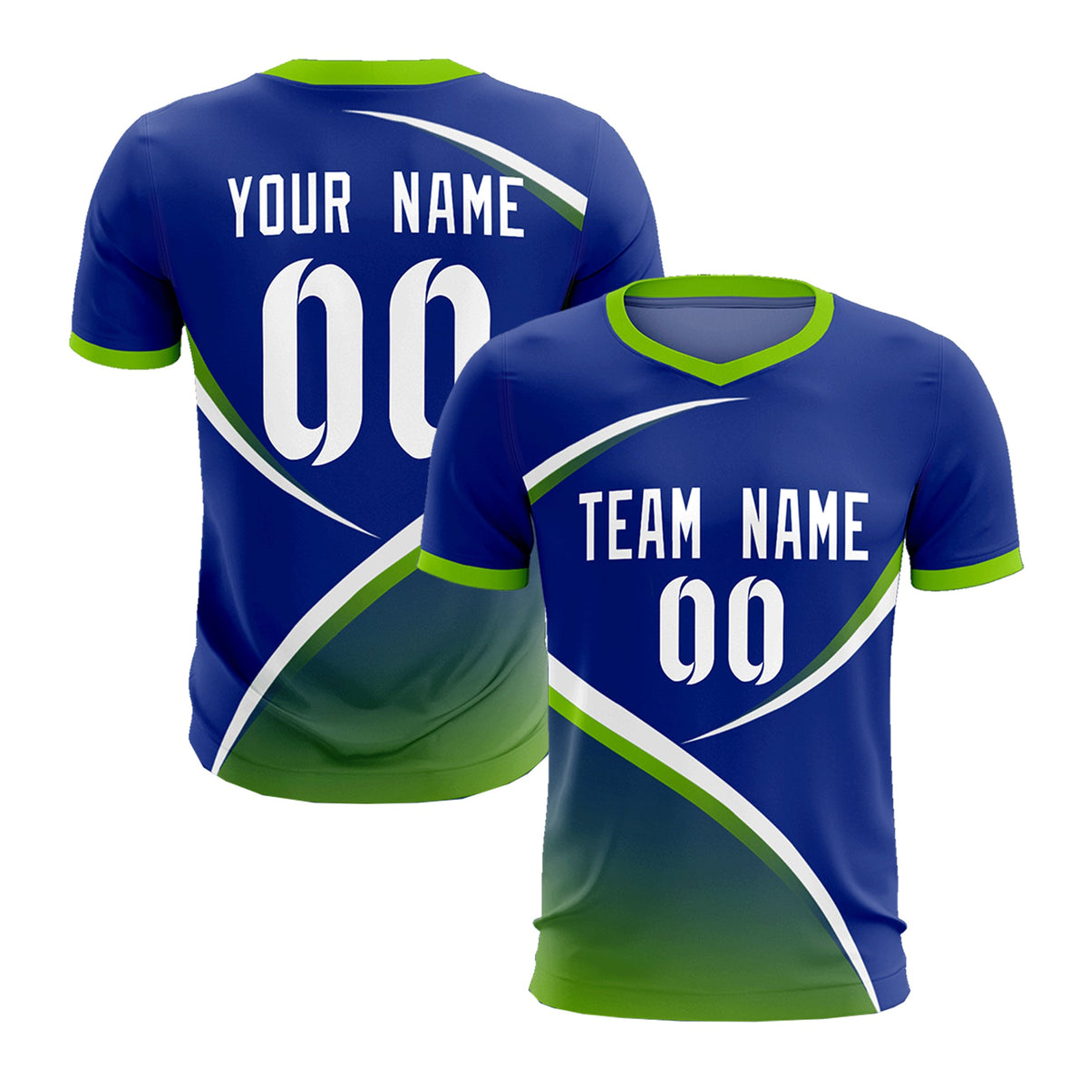 Custom Royal Neon Green Color Block Training Uniform For Men Soccer Sets Jersey