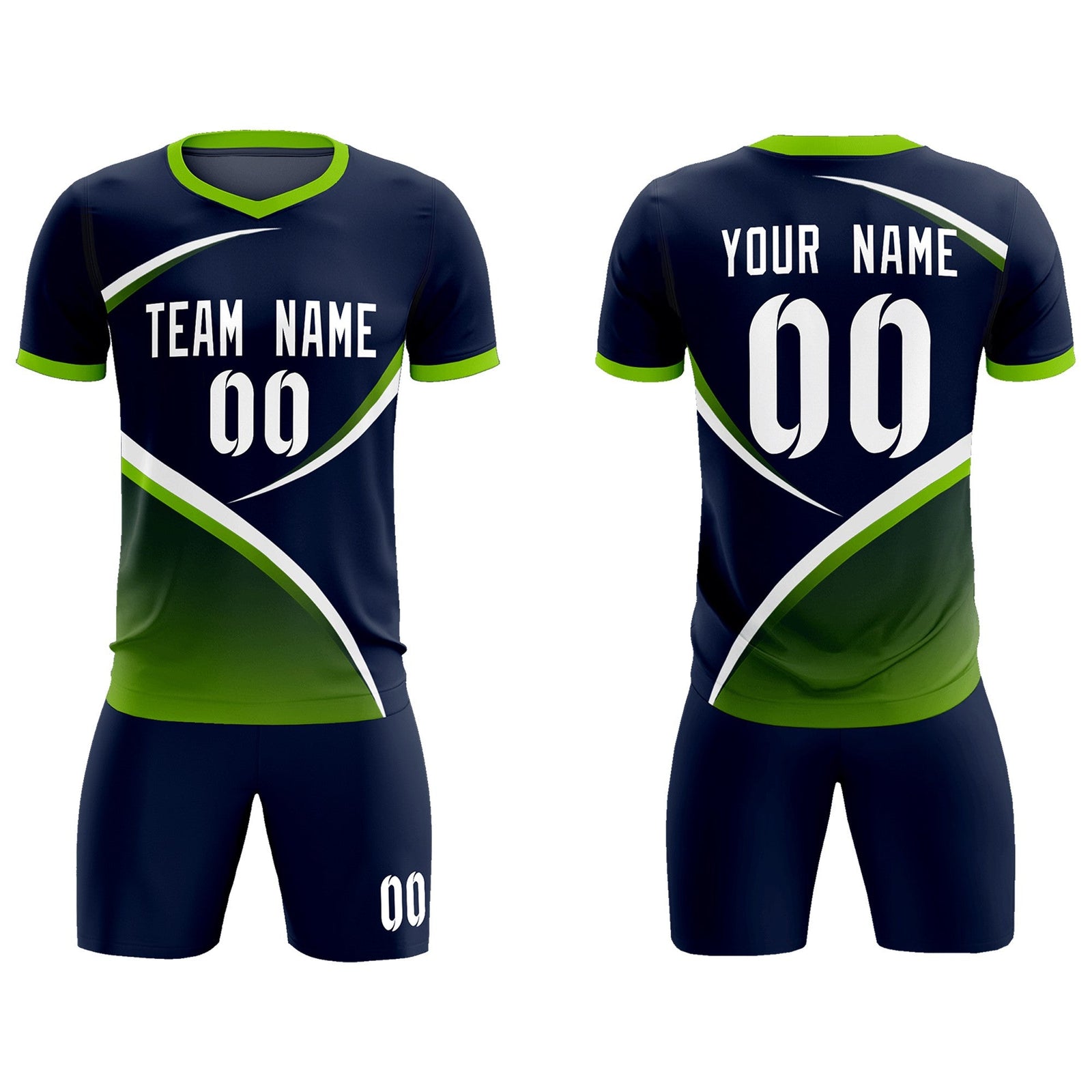 Custom Navy Neon Green Color Block Training Uniform For Men Soccer Sets Jersey