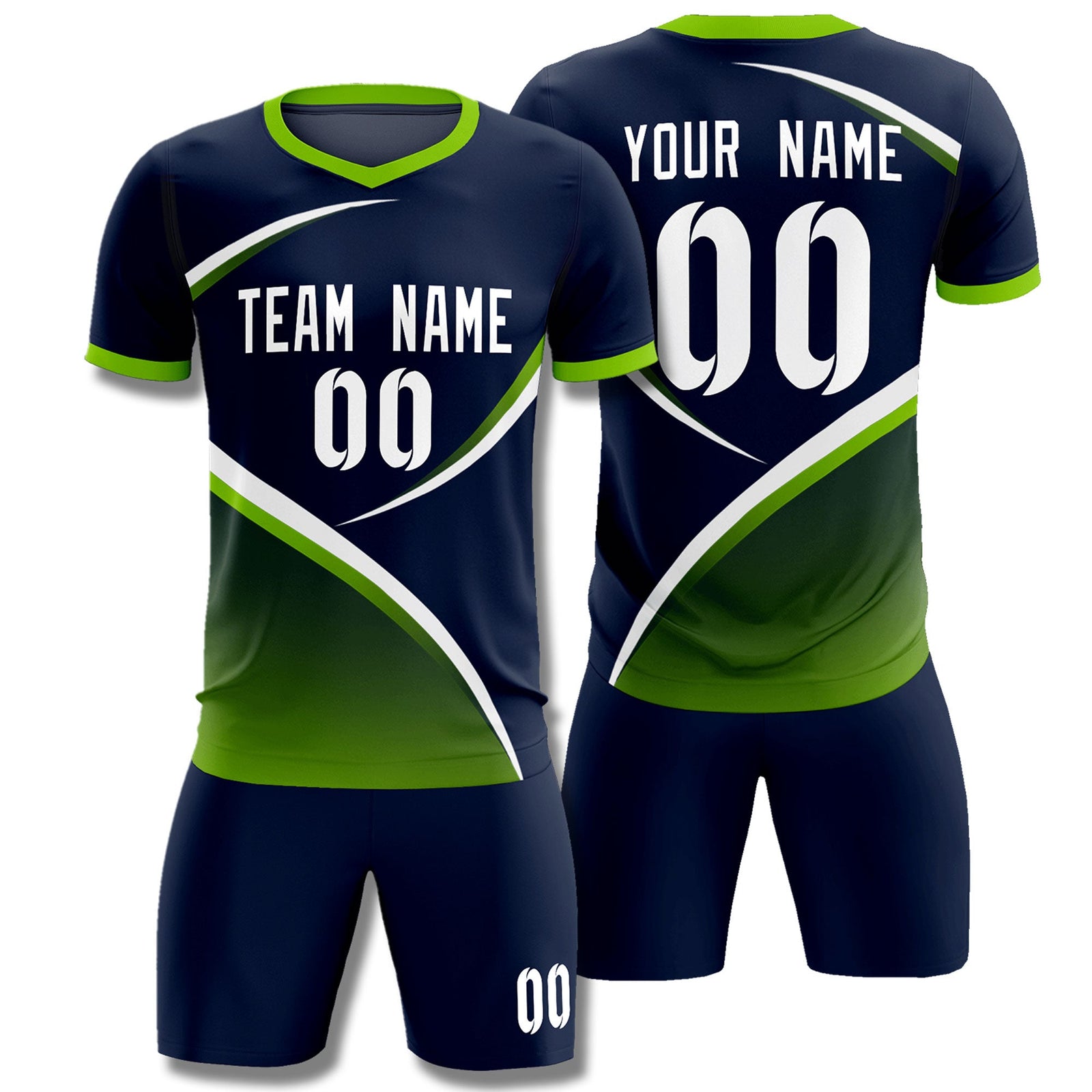 Custom Navy Neon Green Color Block Training Uniform For Men Soccer Sets Jersey
