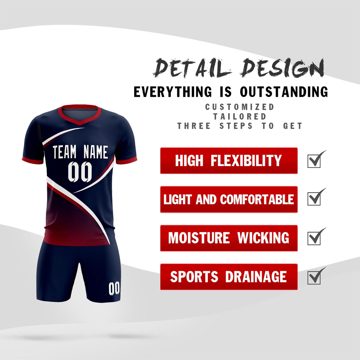Custom Navy Red Color Block Training Uniform For Men Soccer Sets Jersey