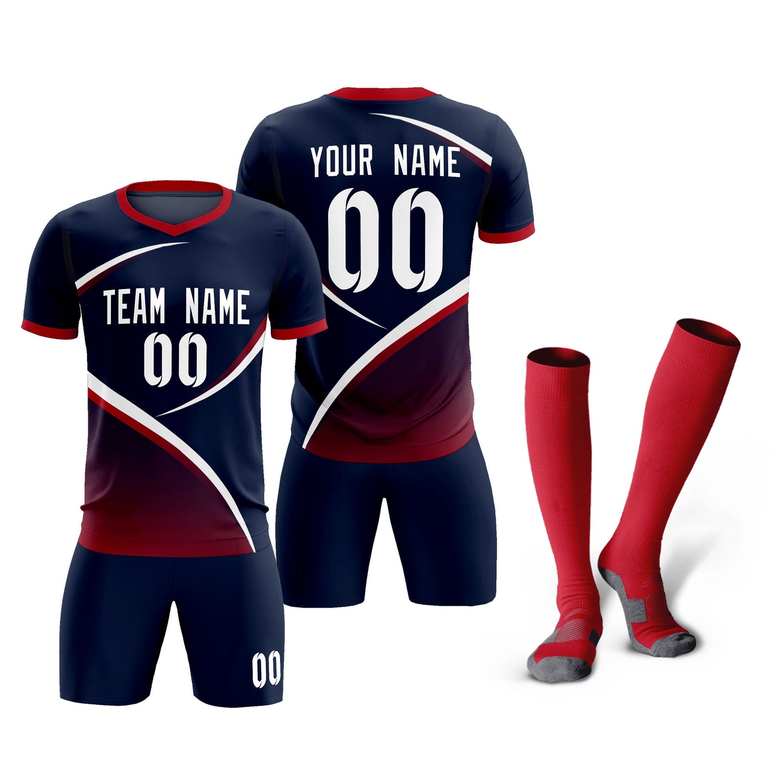 Custom Navy Red Color Block Training Uniform For Men Soccer Sets Jersey