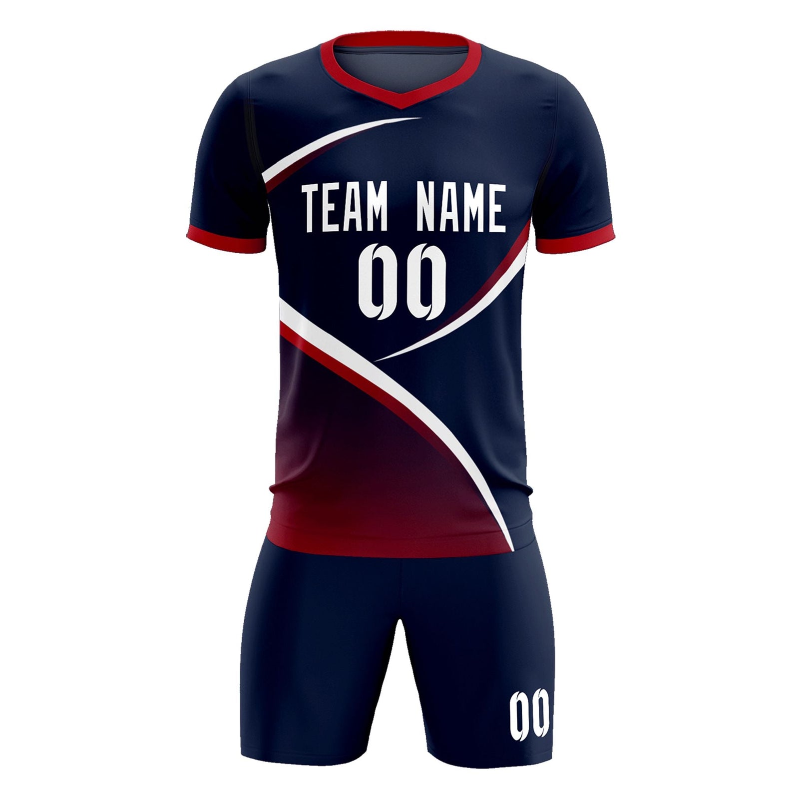 Custom Navy Red Color Block Training Uniform For Men Soccer Sets Jersey