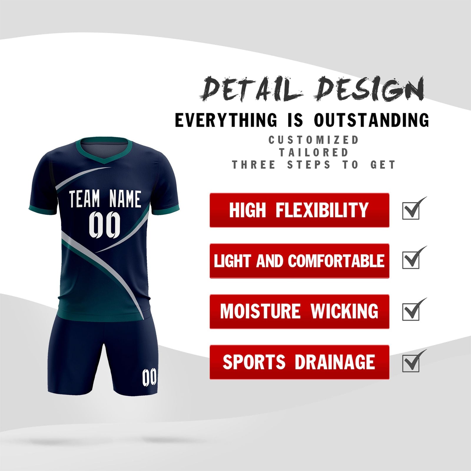 Custom Navy Aqua Color Block Training Uniform For Men Soccer Sets Jersey