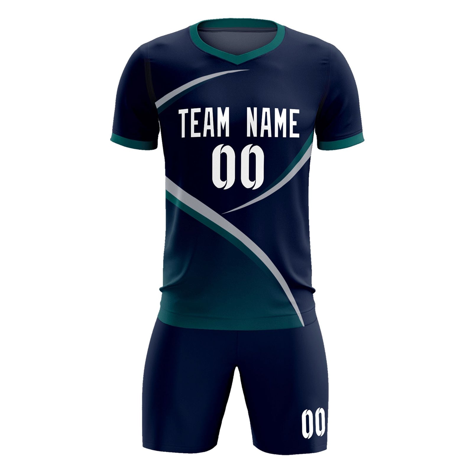 Custom Navy Aqua Color Block Training Uniform For Men Soccer Sets Jersey
