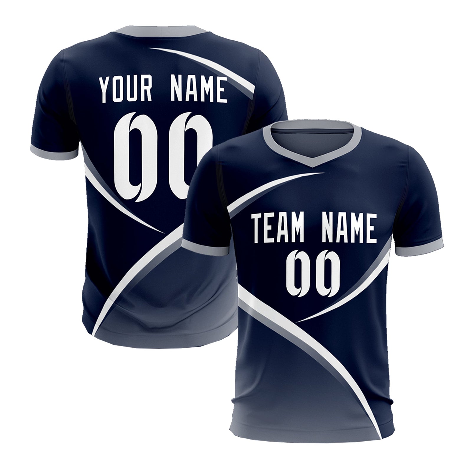 Custom Navy Gray Color Block Training Uniform For Men Soccer Sets Jersey