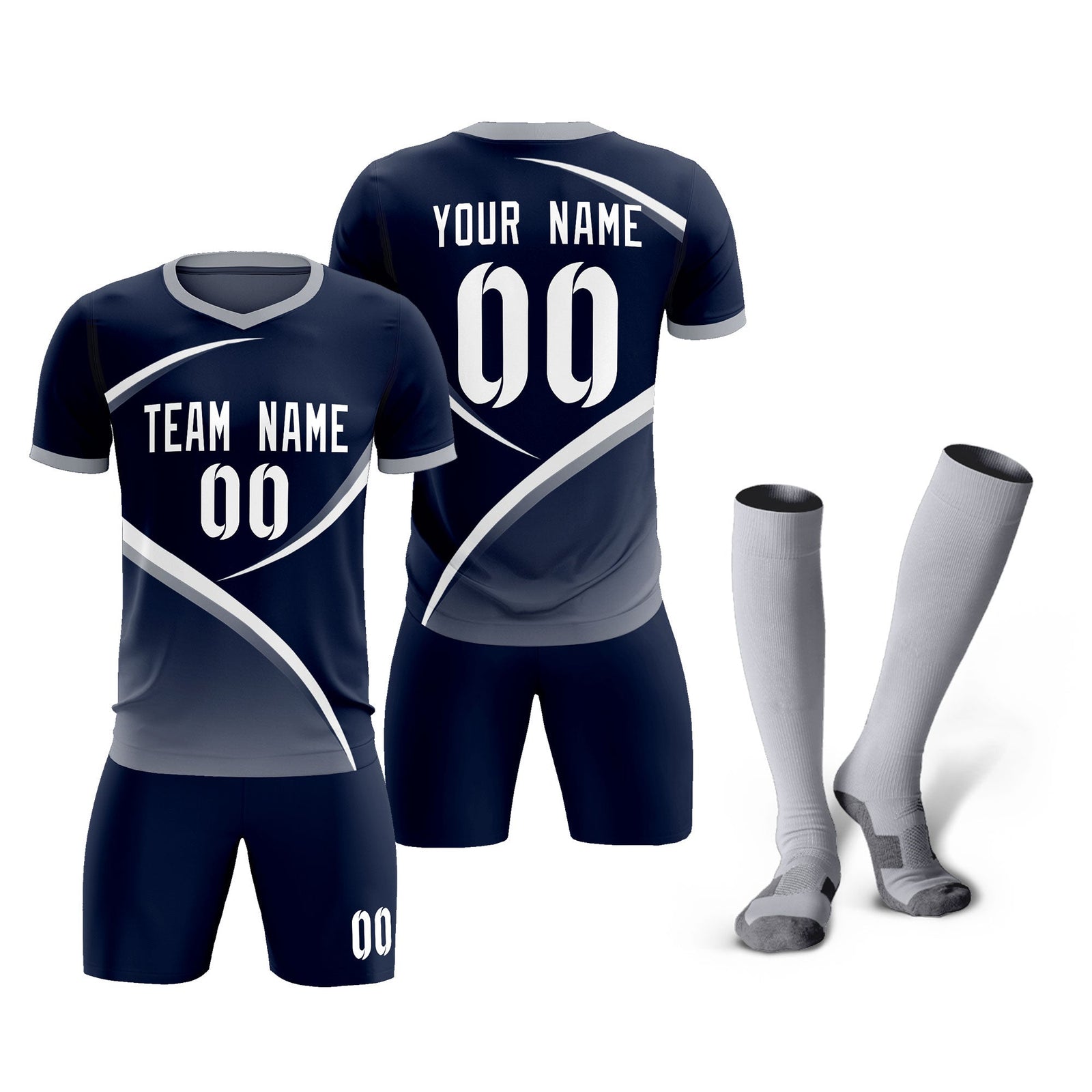 Custom Navy Gray Color Block Training Uniform For Men Soccer Sets Jersey
