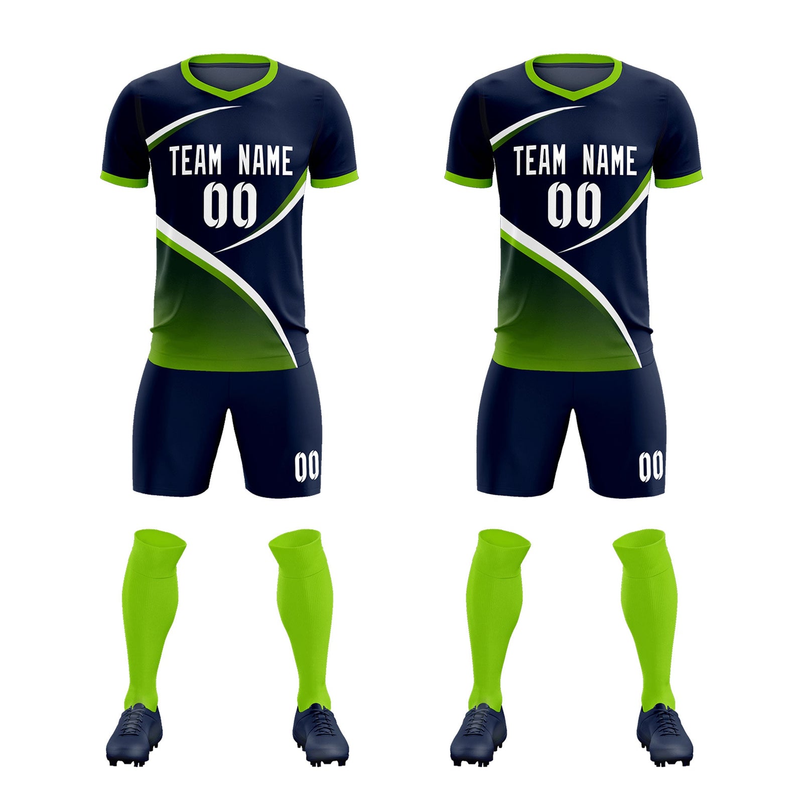 Custom Navy Neon Green Color Block Training Uniform For Men Soccer Sets Jersey