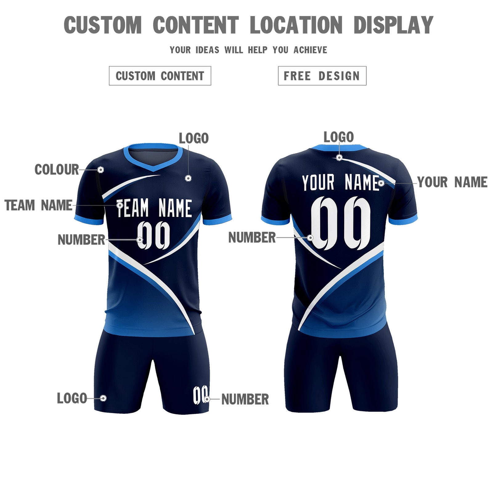 Custom Navy Powder Blue Color Block Training Uniform For Men Soccer Sets Jersey