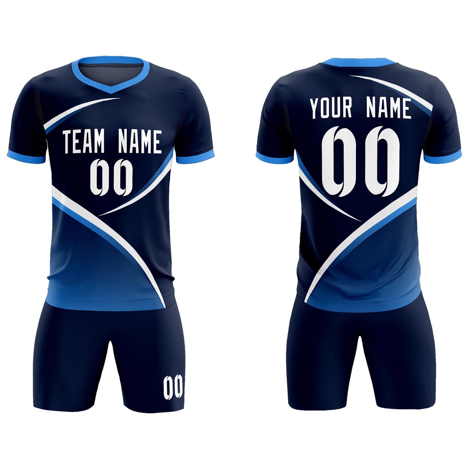 Custom Navy Powder Blue Color Block Training Uniform For Men Soccer Sets Jersey