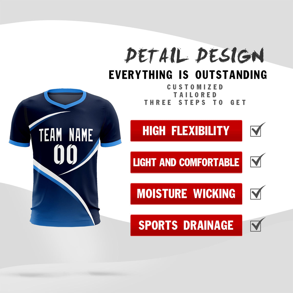 Custom Navy Powder Blue Color Block Training Uniform For Men Soccer Sets Jersey