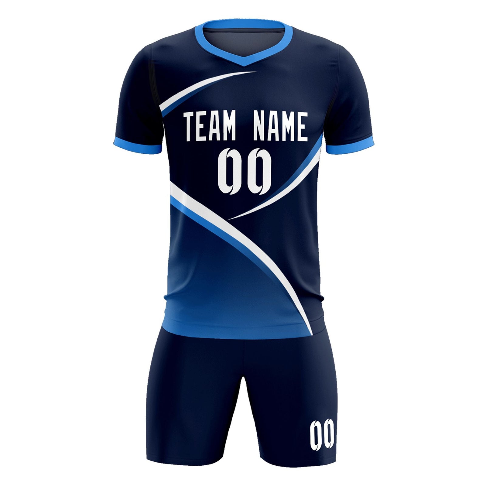 Custom Navy Powder Blue Color Block Training Uniform For Men Soccer Sets Jersey