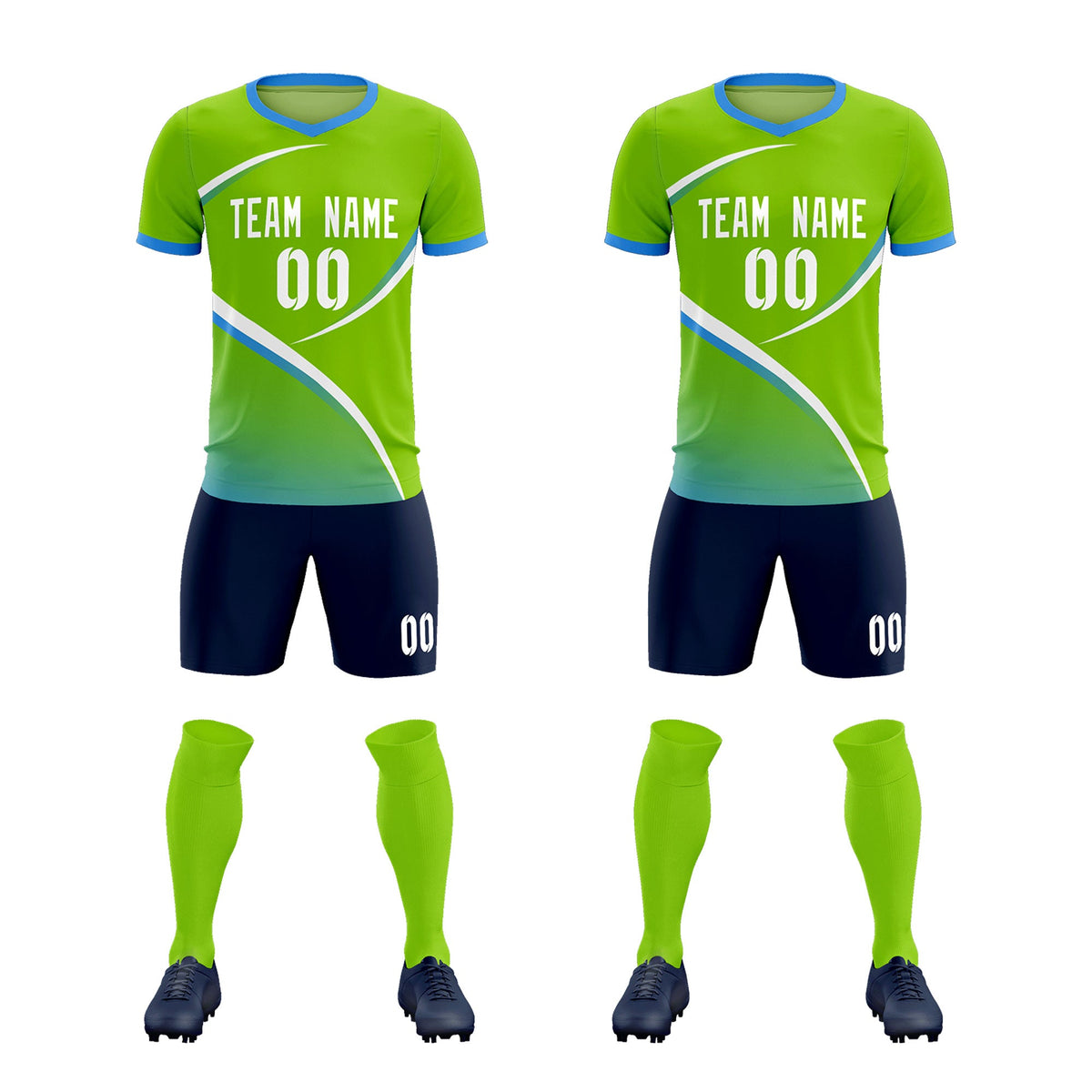 Custom Neon Green Powder Blue Color Block Training Uniform For Men Soccer Sets Jersey