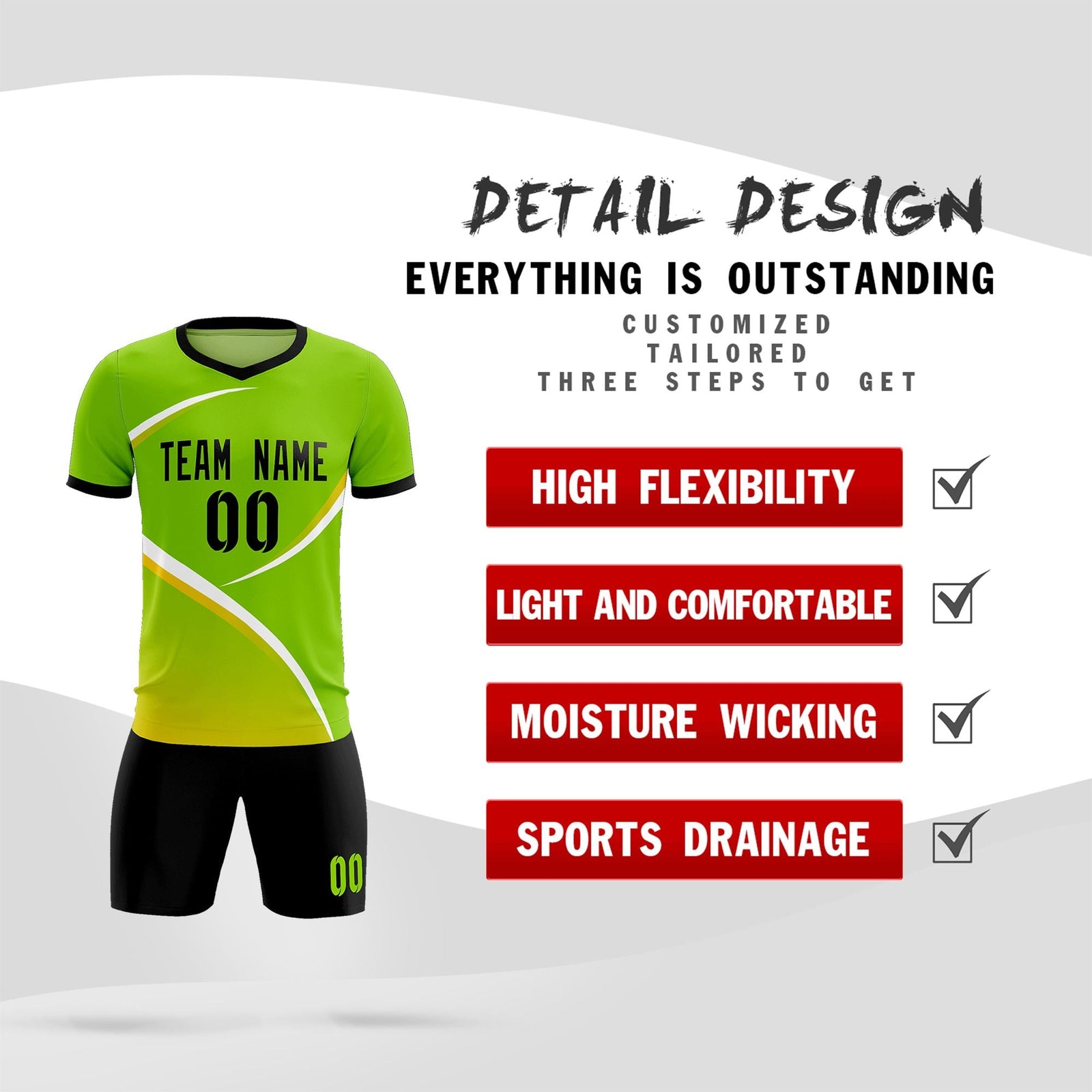 Custom Neon Green Black Color Block Training Uniform For Men Soccer Sets Jersey