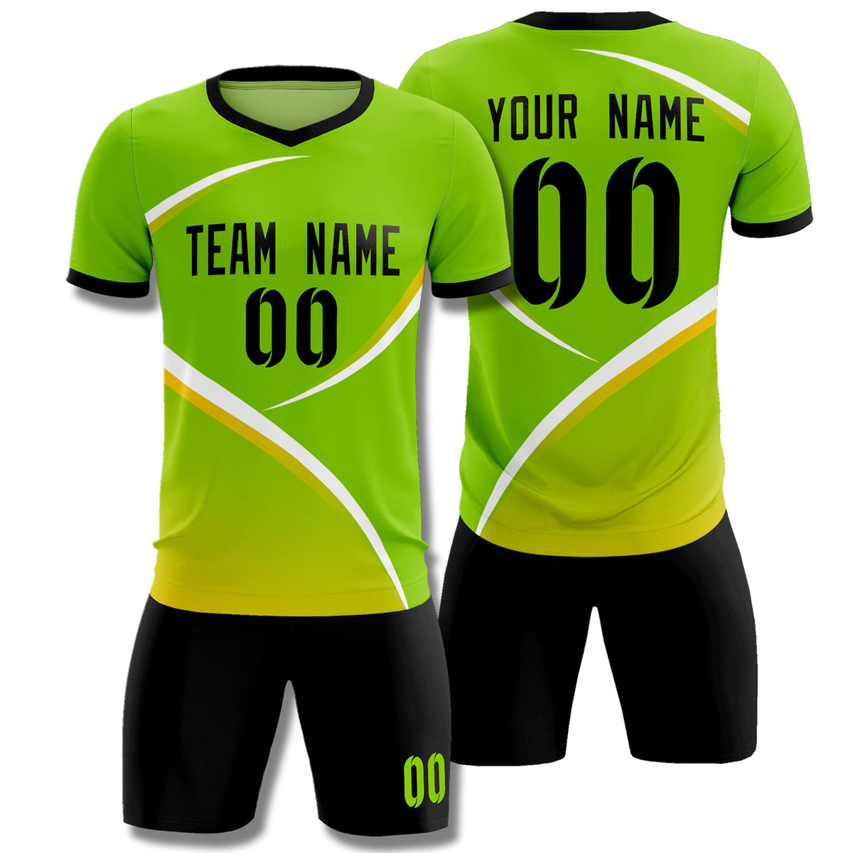 Custom Neon Green Black Color Block Training Uniform For Men Soccer Sets Jersey