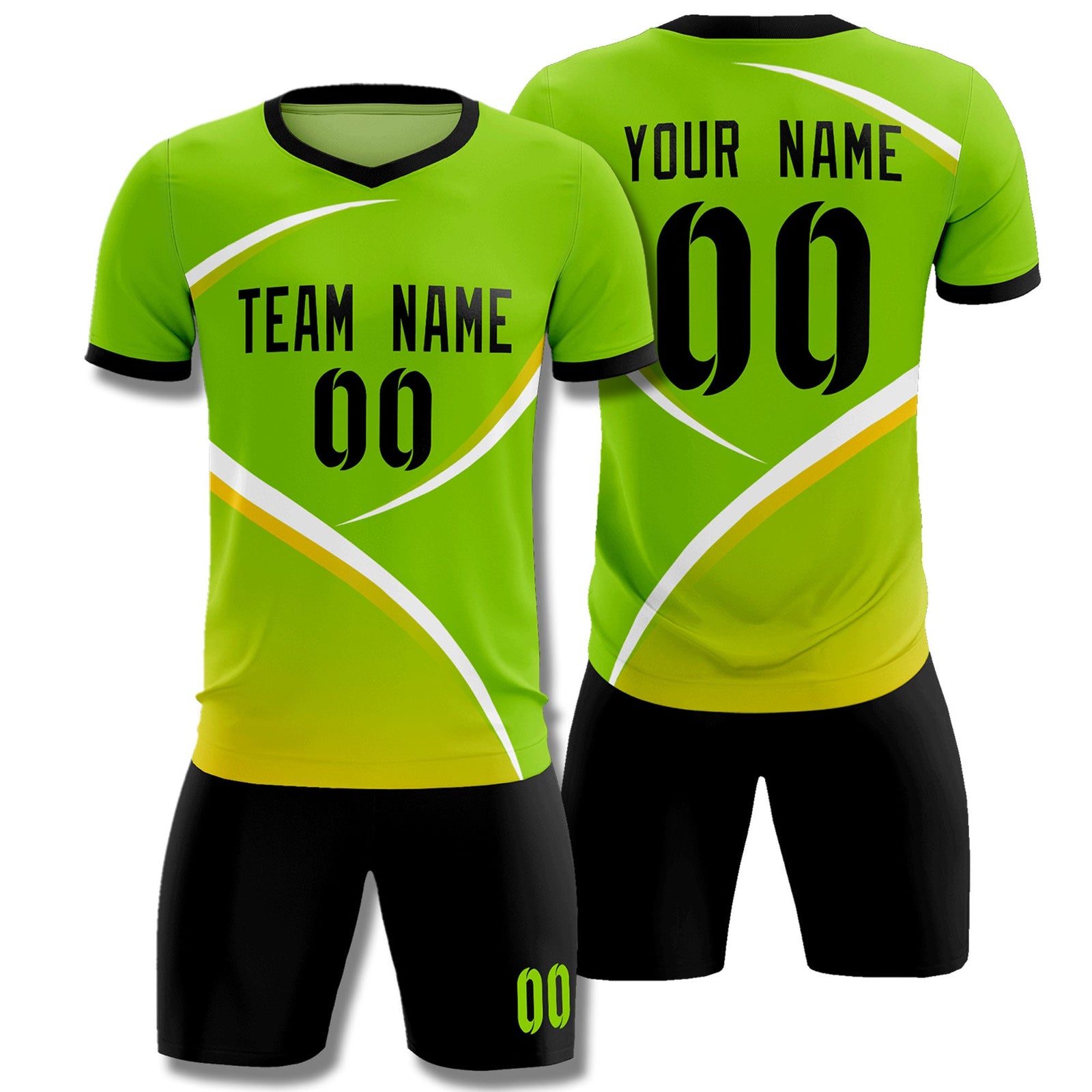 Custom Neon Green Black Color Block Training Uniform For Men Soccer Sets Jersey