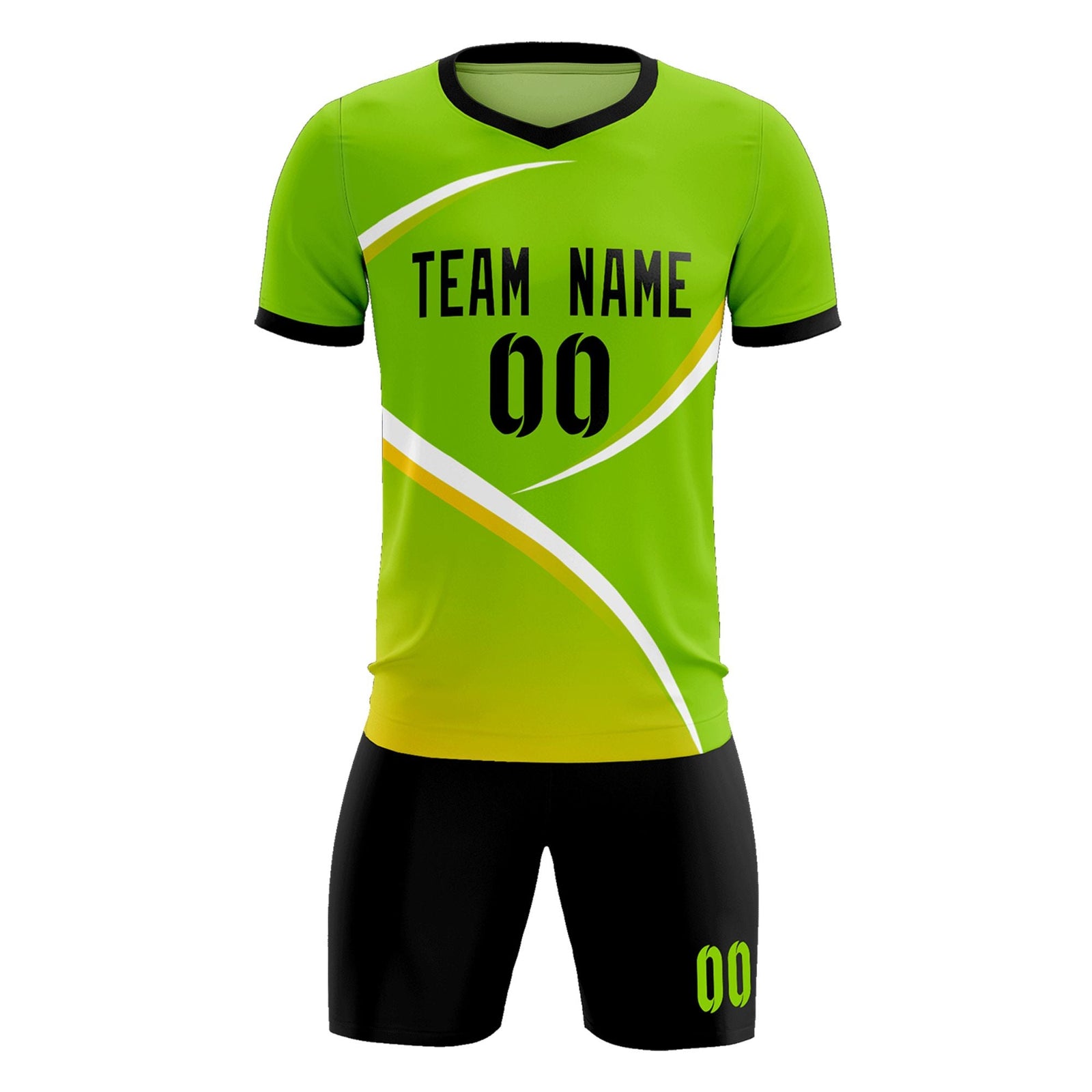 Custom Neon Green Black Color Block Training Uniform For Men Soccer Sets Jersey