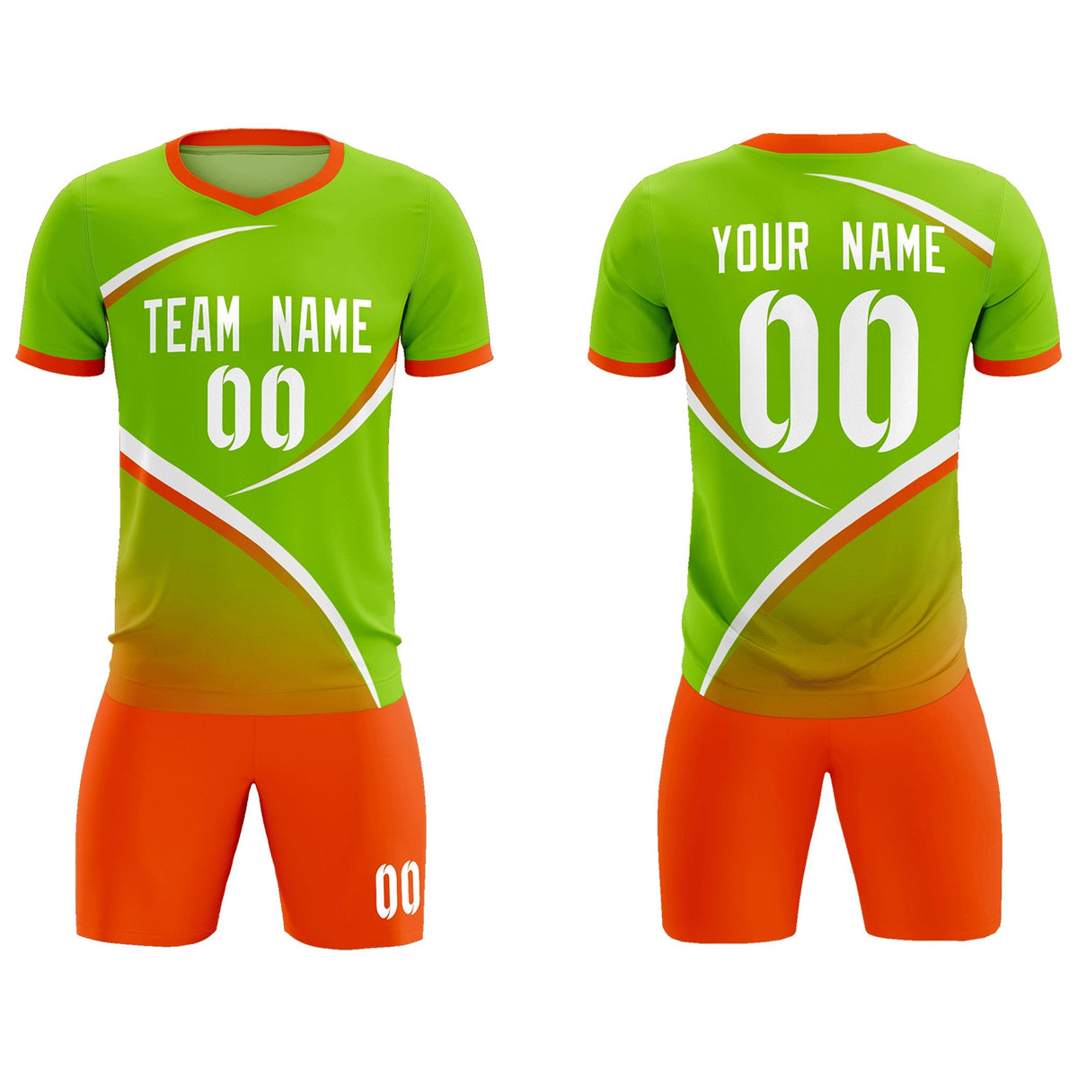 Custom Neon Green Orange Color Block Training Uniform For Men Soccer Sets Jersey