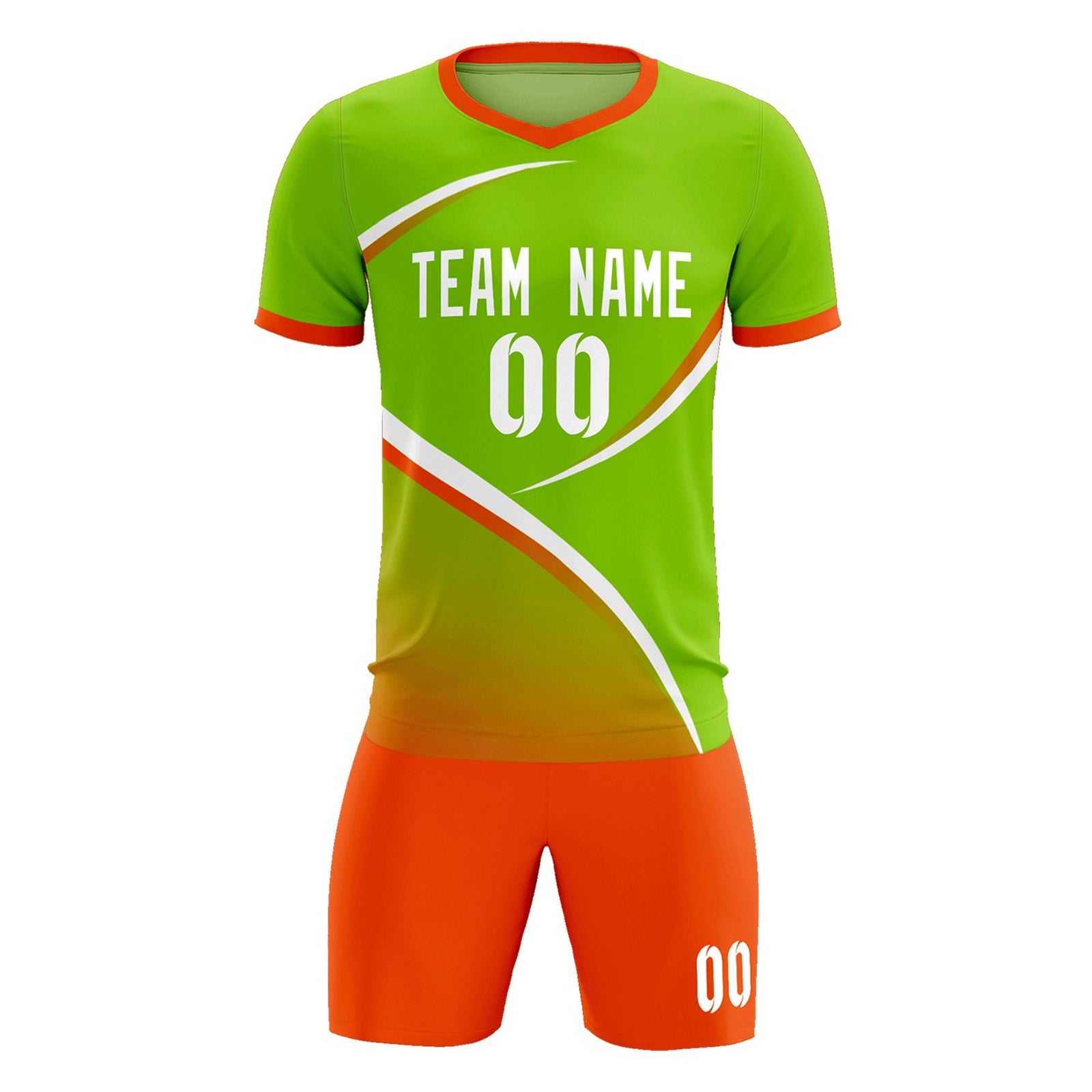 Custom Neon Green Orange Color Block Training Uniform For Men Soccer Sets Jersey